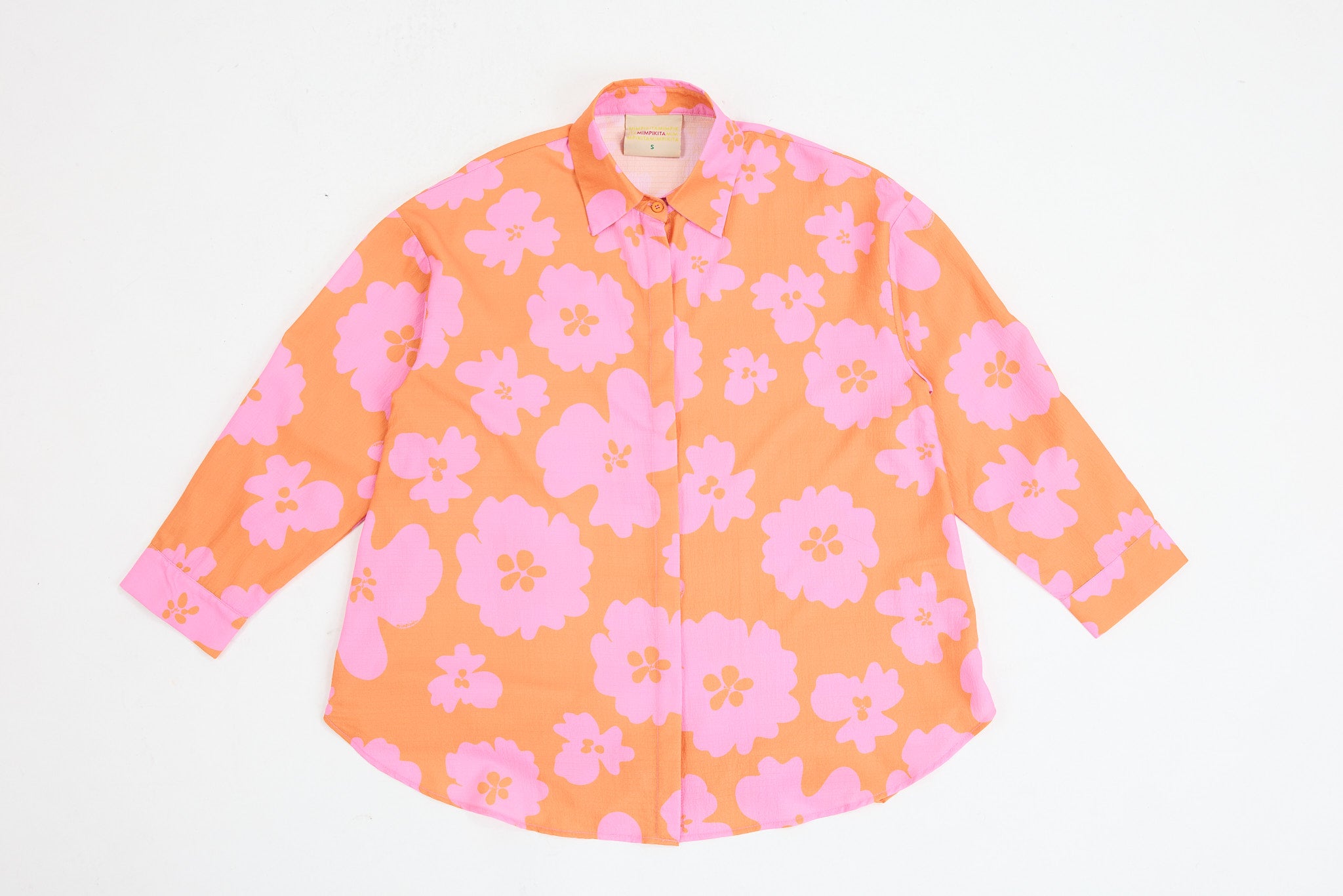 Fiora Orange Printed Oversized Shirt