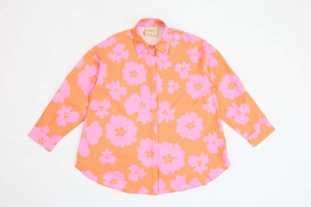 Fiora Orange Printed Oversized Shirt