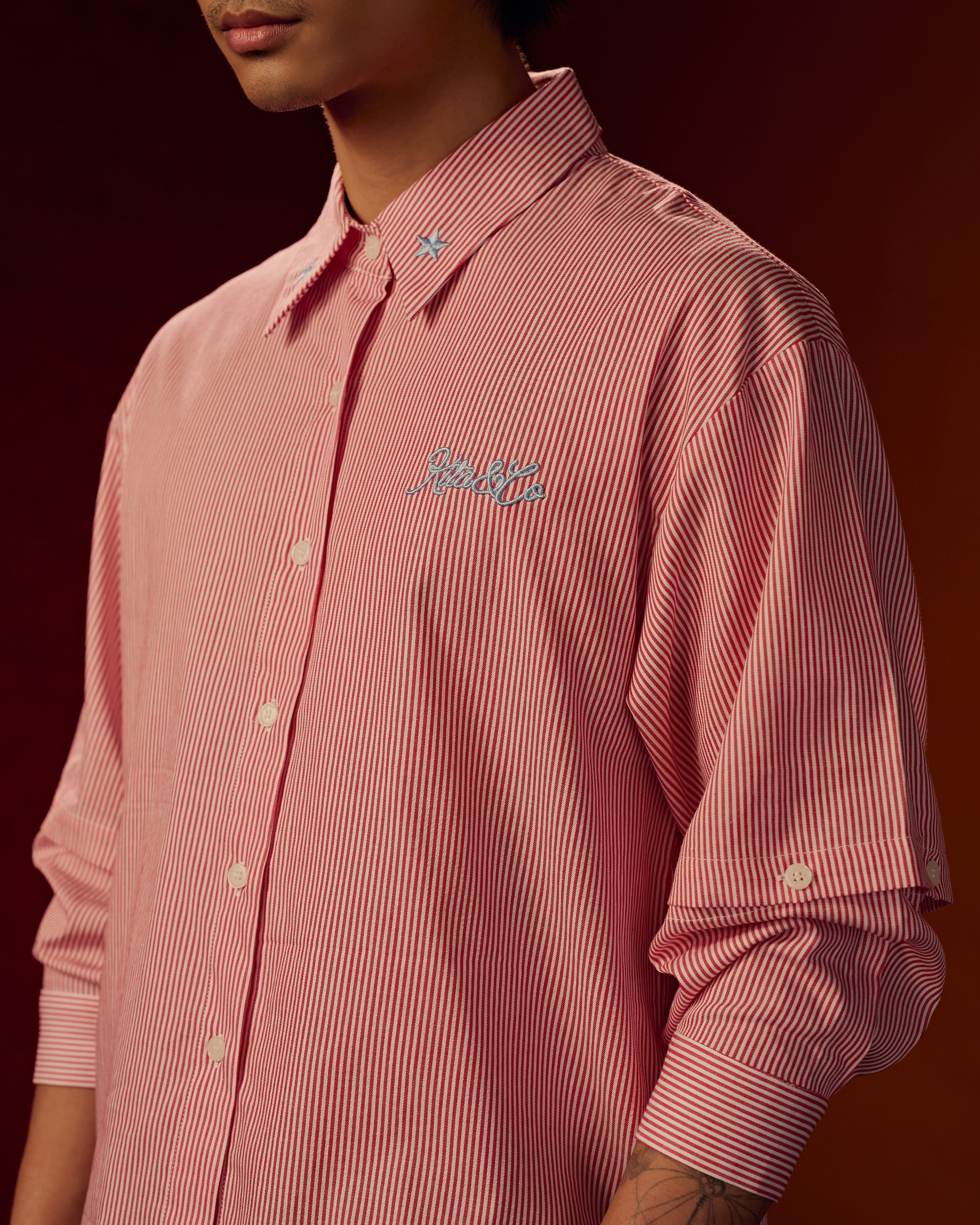 Boxy Detachable-Sleeves Striped Shirt