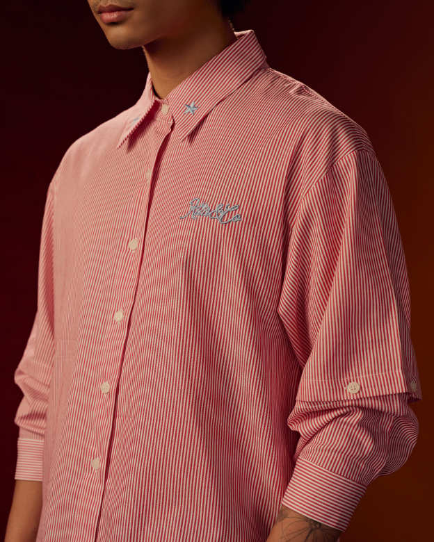 Boxy Detachable-Sleeves Striped Shirt