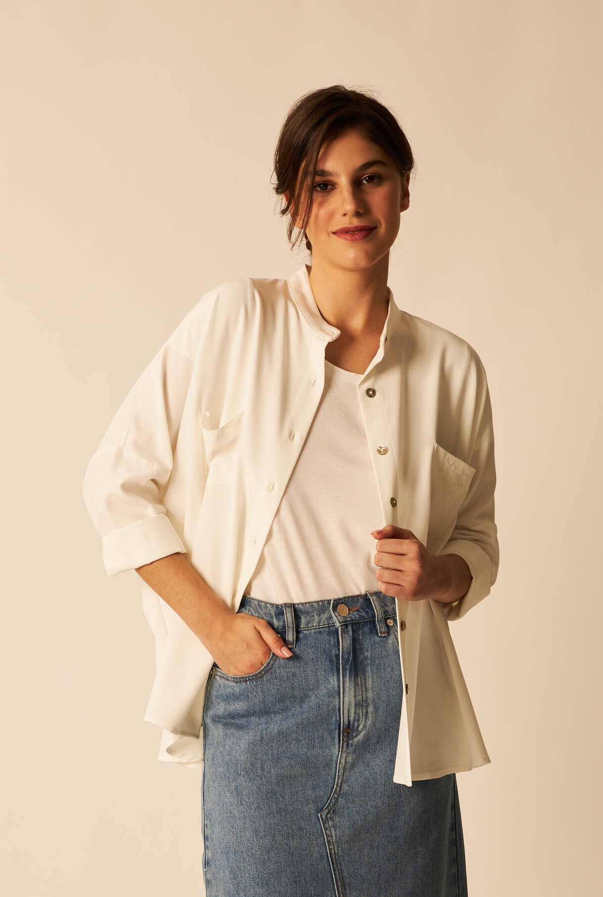 Off White Oversized Button-Up Shirt - Women's