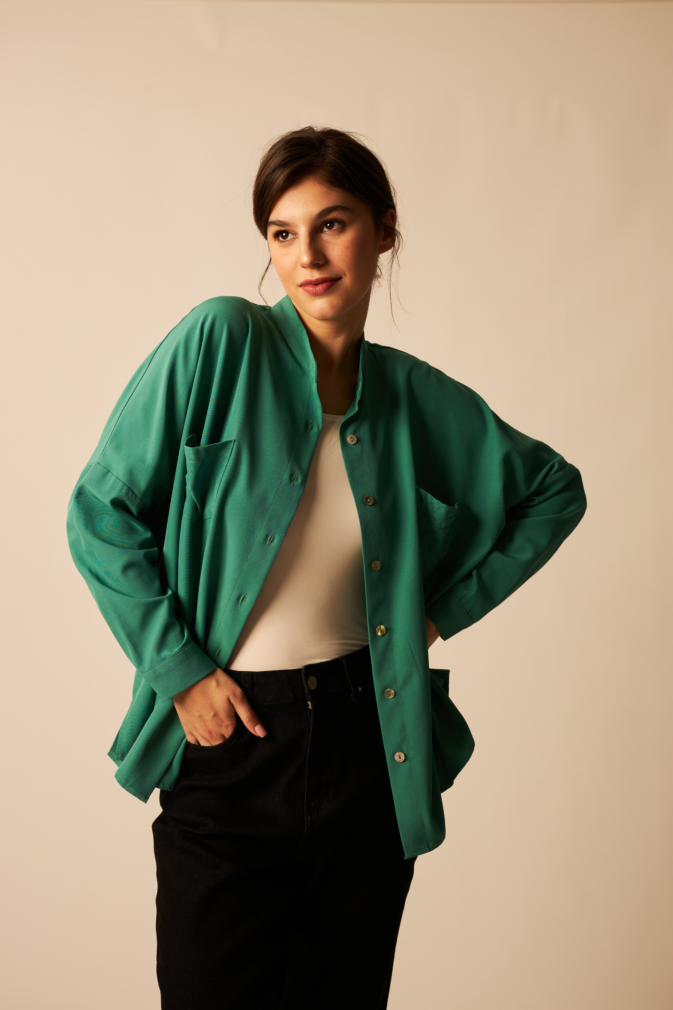 Teal Oversized Button-Up Shirt - Women's