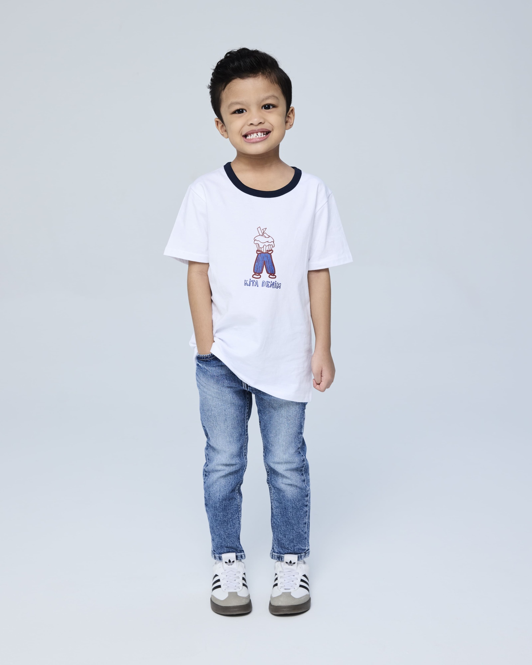 White Kita Denim Mini Graphic Ringer T-Shirt - Kids