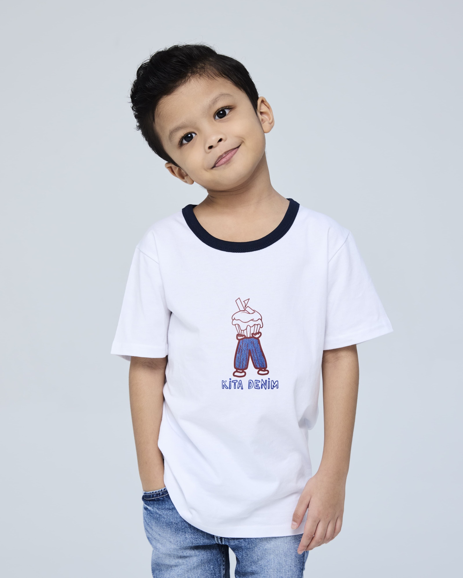 White Kita Denim Mini Graphic Ringer T-Shirt - Kids