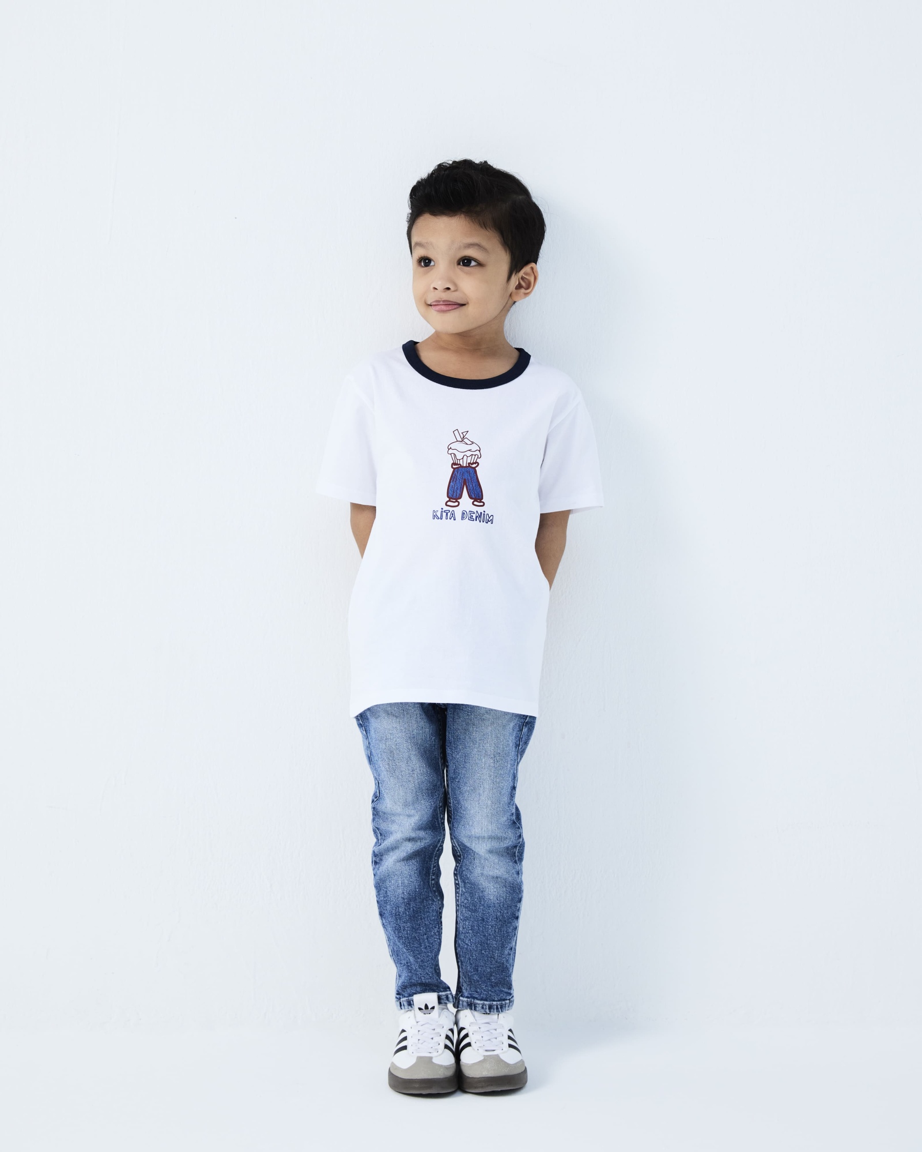 White Kita Denim Mini Graphic Ringer T-Shirt - Kids