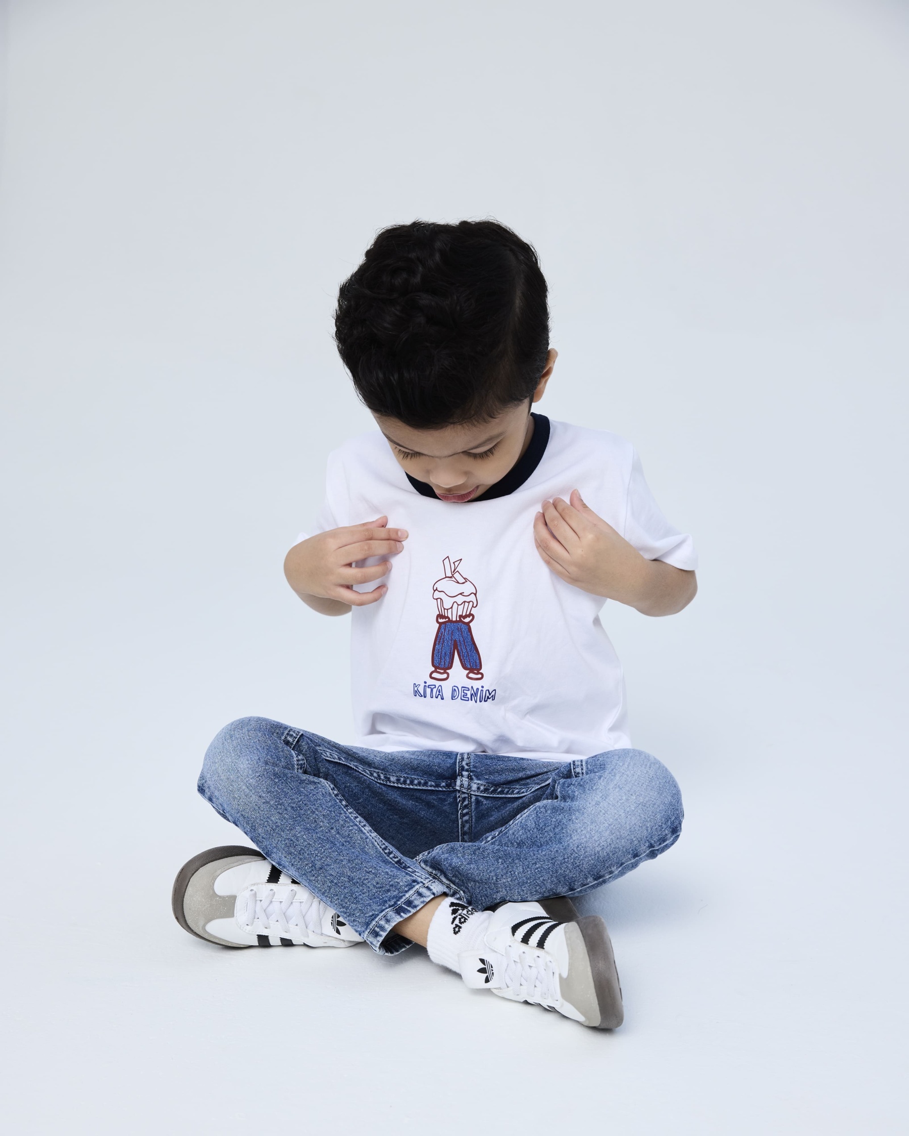 White Kita Denim Mini Graphic Ringer T-Shirt - Kids