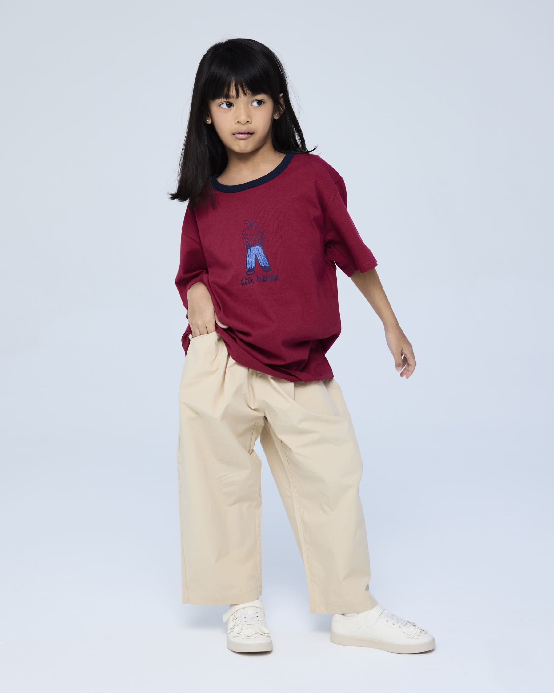 Maroon Kita Denim Mini Graphic Ringer T-Shirt - Kids