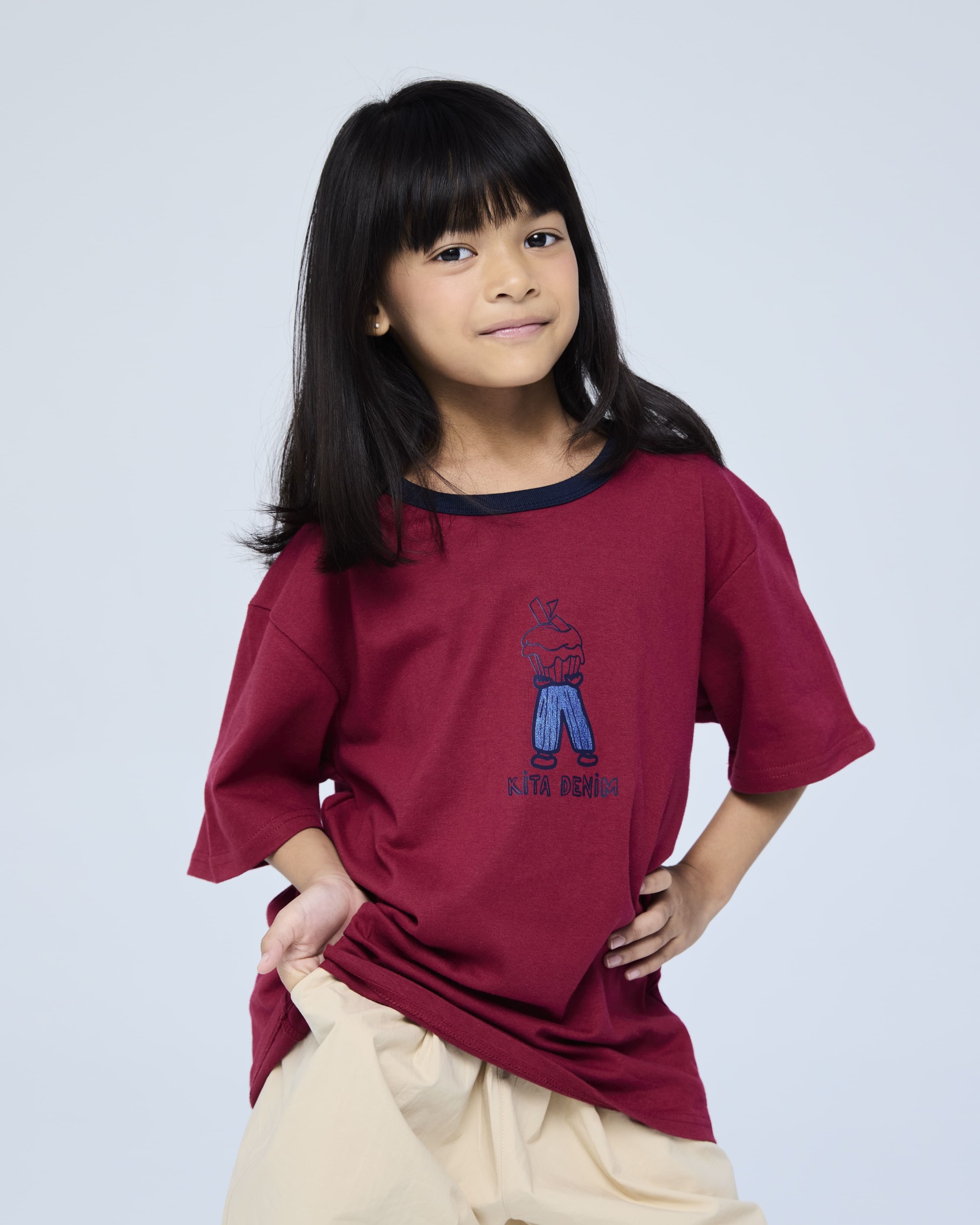 Maroon Kita Denim Mini Graphic Ringer T-Shirt - Kids