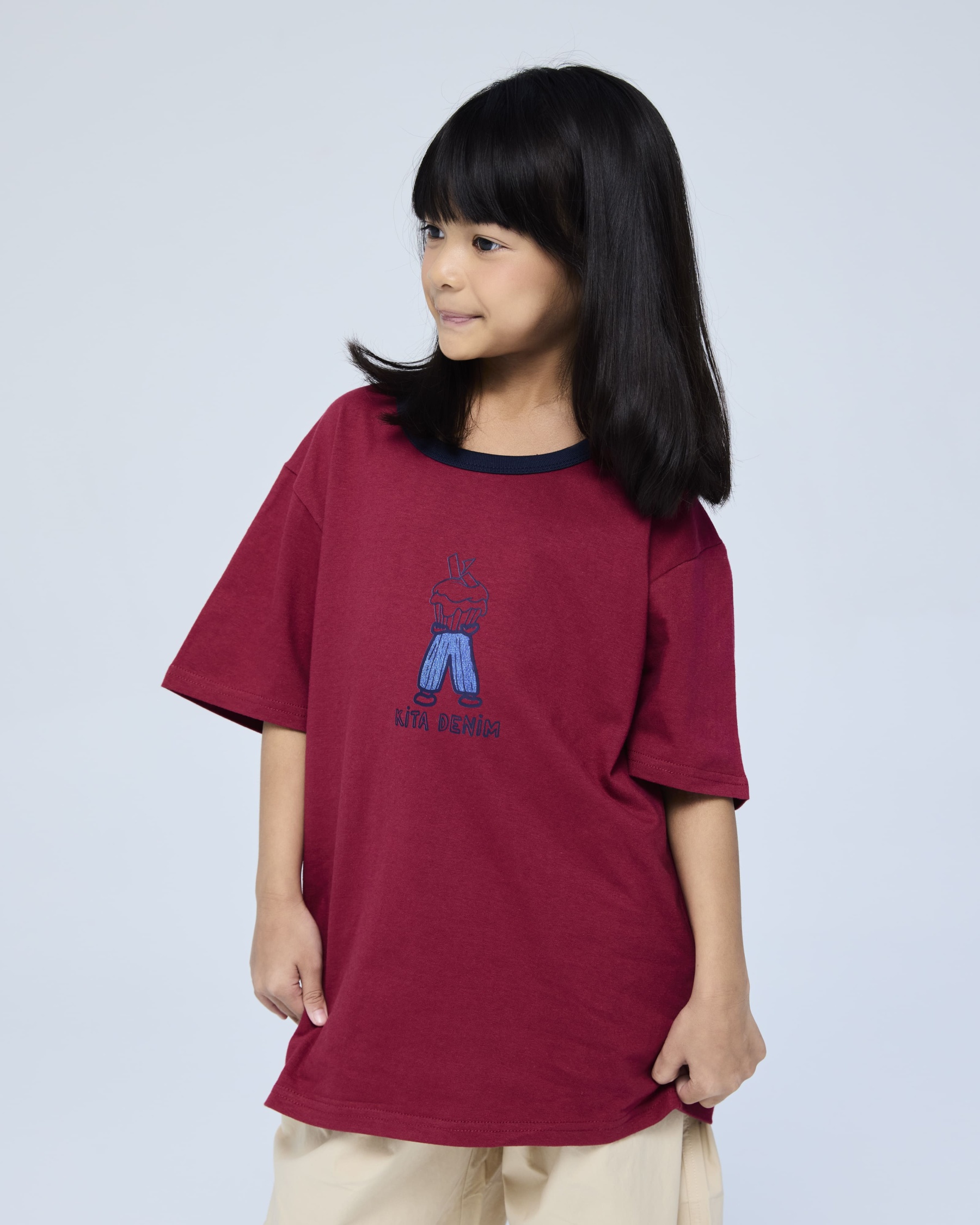 Maroon Kita Denim Mini Graphic Ringer T-Shirt - Kids