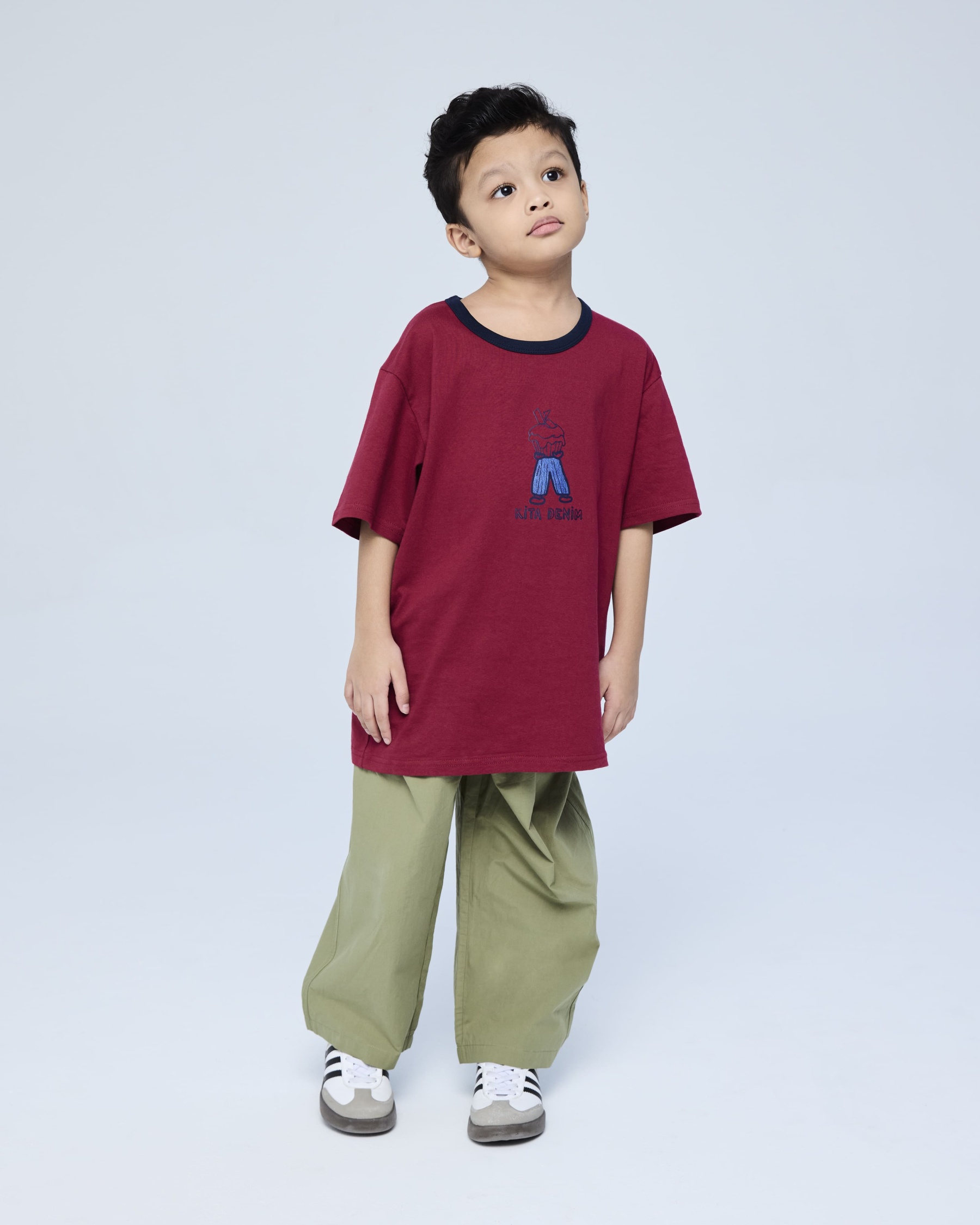 Maroon Kita Denim Mini Graphic Ringer T-Shirt - Kids