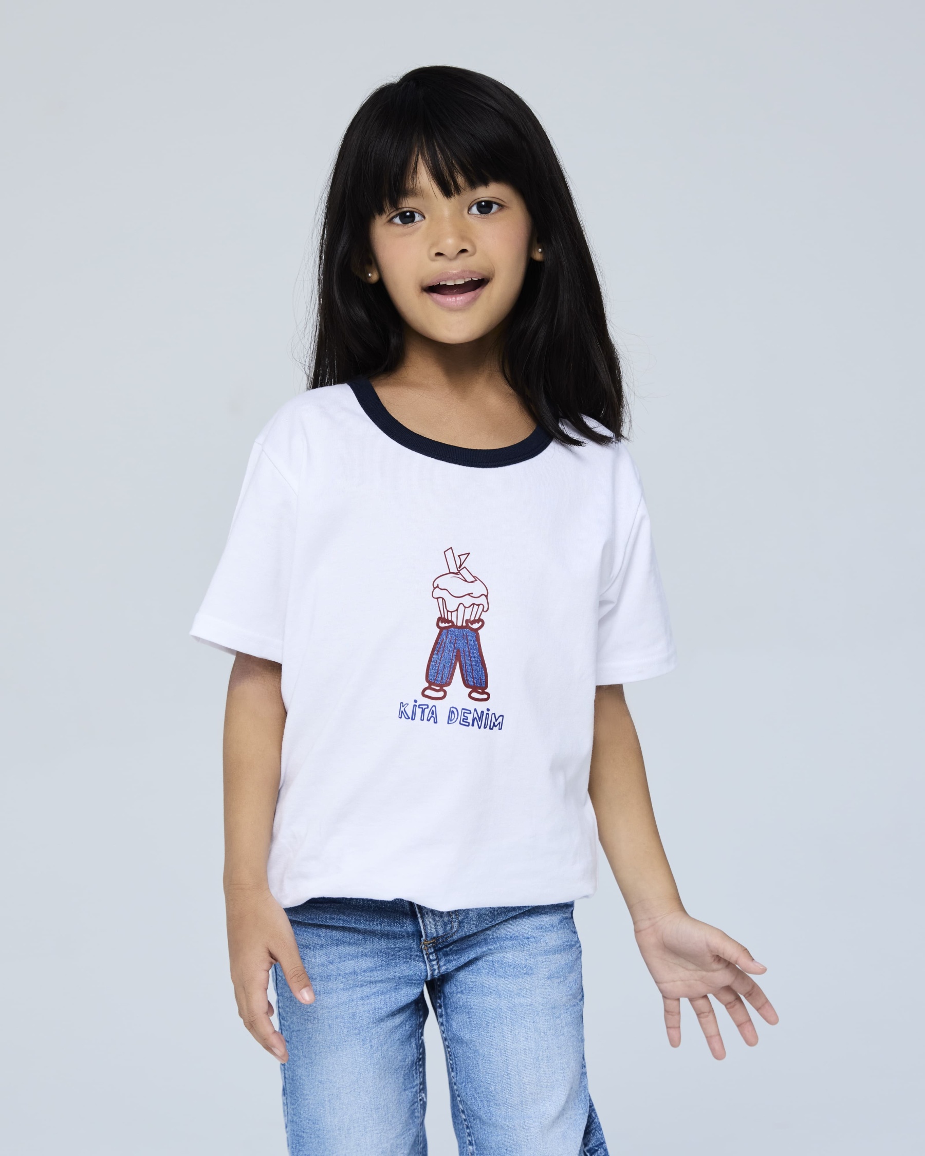 White Kita Denim Mini Graphic Ringer T-Shirt - Kids