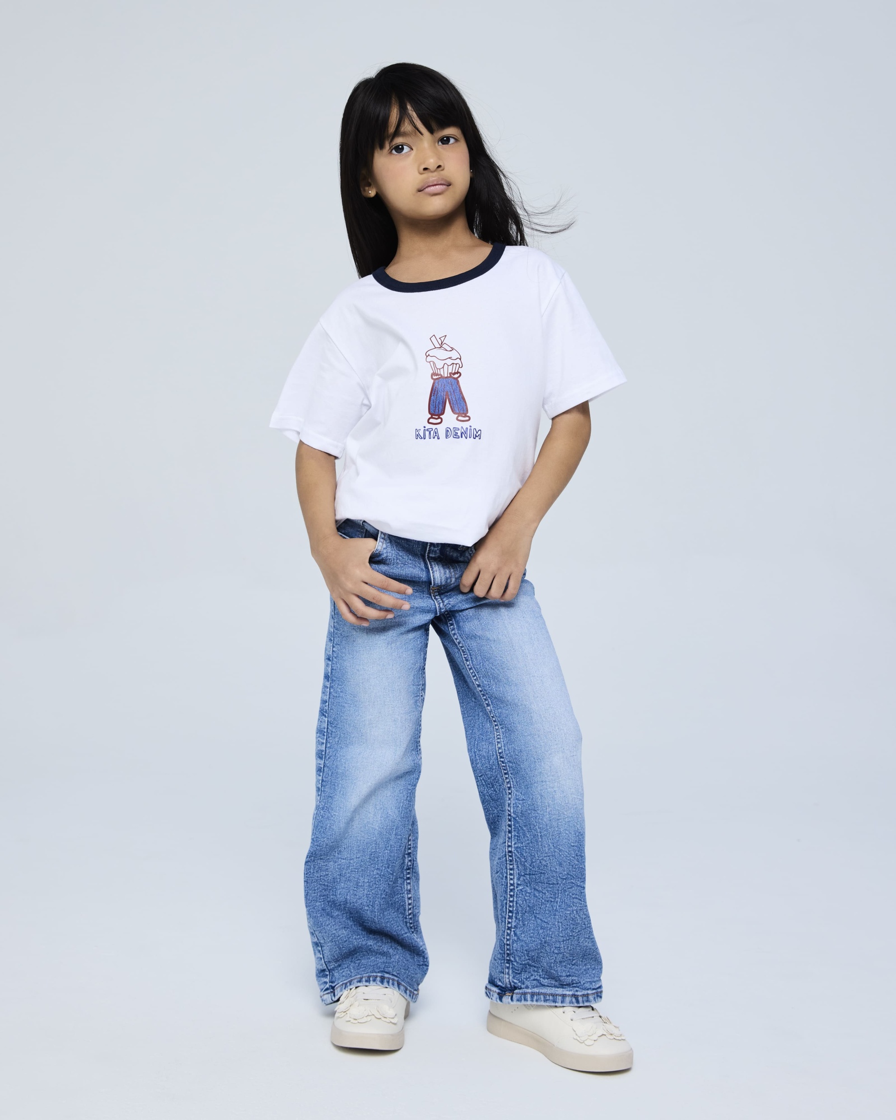 White Kita Denim Mini Graphic Ringer T-Shirt - Kids