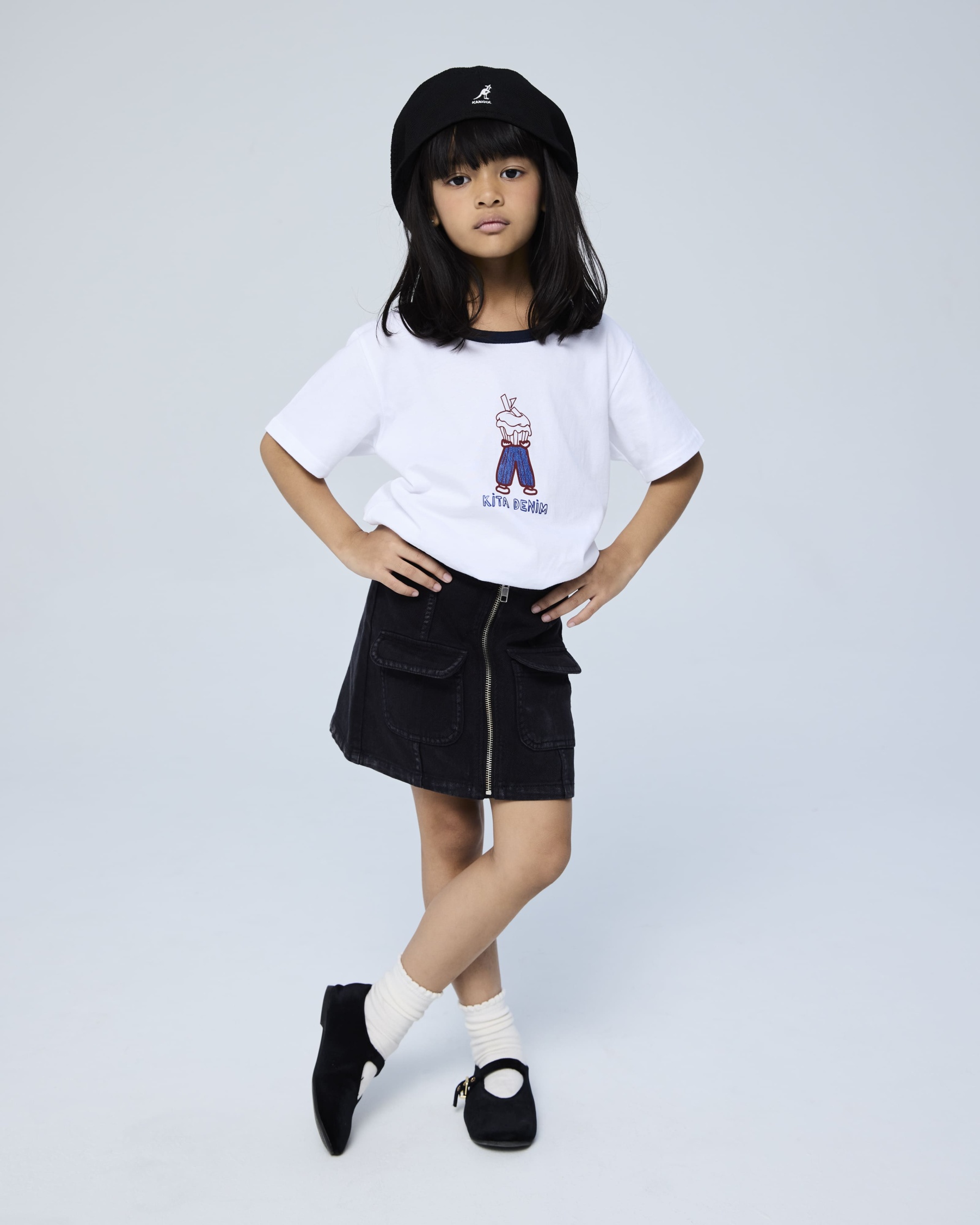White Kita Denim Mini Graphic Ringer T-Shirt - Kids