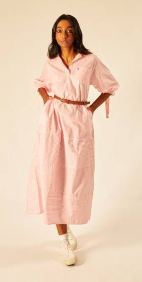 Pink White Maxi Striped Dress - Women’s