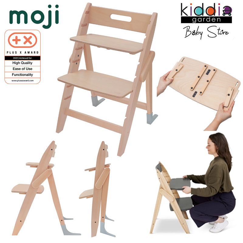 Moji Yippy Foldable Wooden High Chair + Starter Set + Food Tray (upto 90kg)