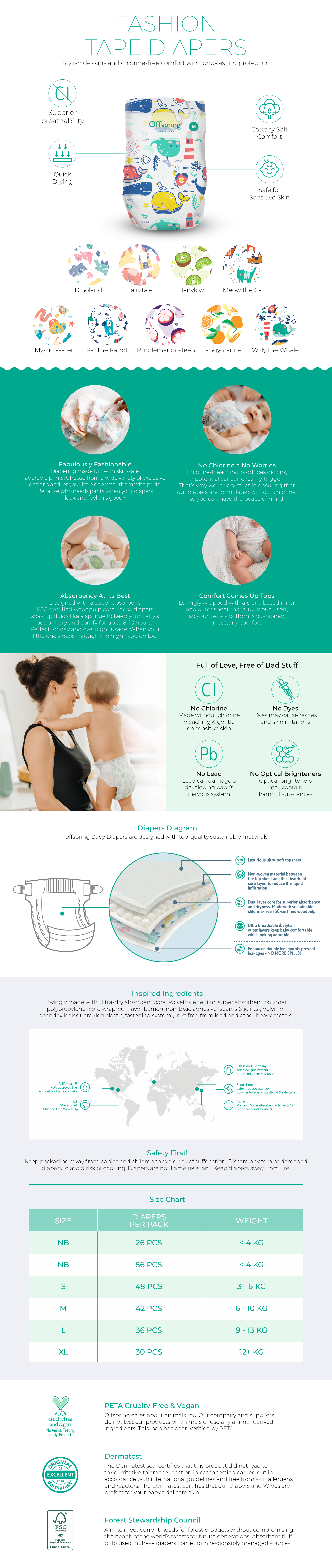 Offspring&reg; Fashion Diapers - Tape features