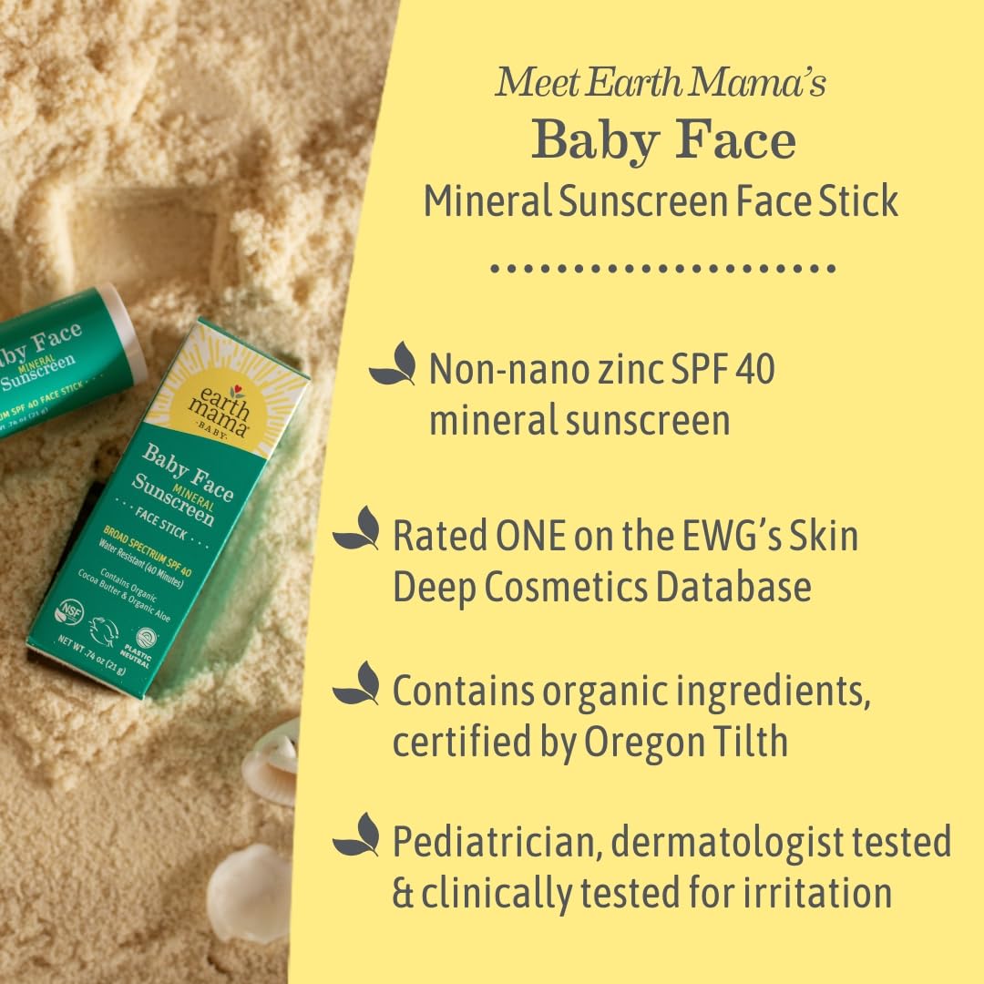 Earth Mama Organic Baby Face Mineral Sunscreen Face Stick SPF 40 (21g)