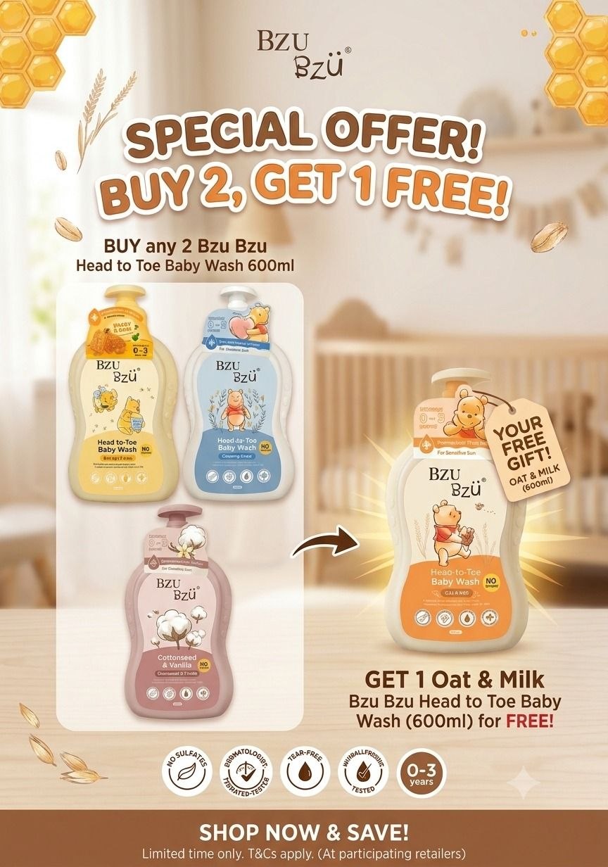 Bzu Bzu Head-to-Toe Baby Wash 600ml Buy Any 2 Free 1 Oat
