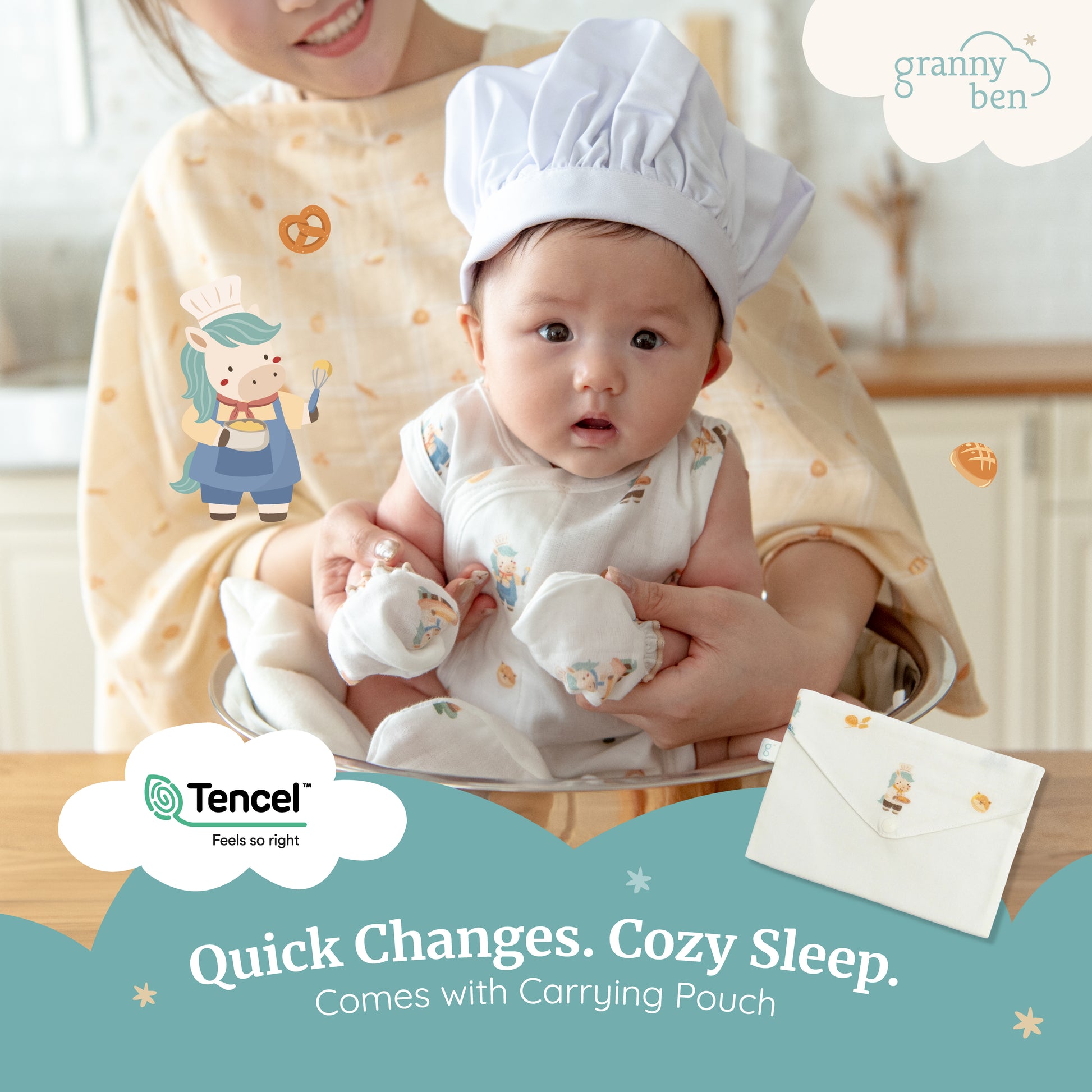 Granny Ben TENCEL Snap and Sleep Bodysuit 