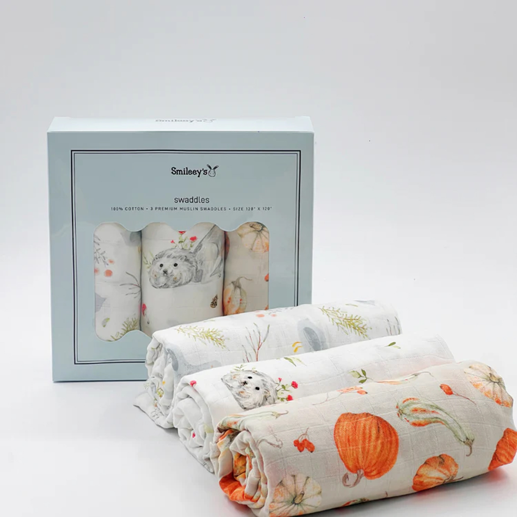 Smileey's 3pcs Premium Muslin Swaddles Assorted Design