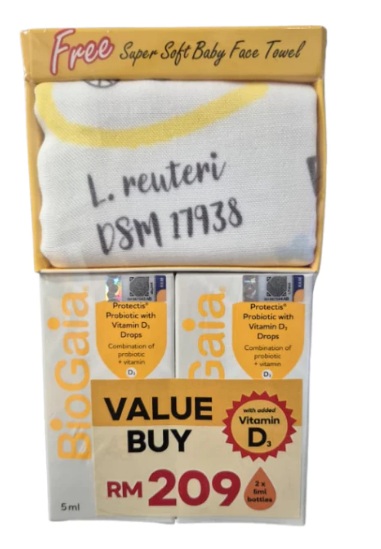 BioGaia Probiotic Drops With Vitamin D3 15ml x 2 (FOC Baby Face Towel)