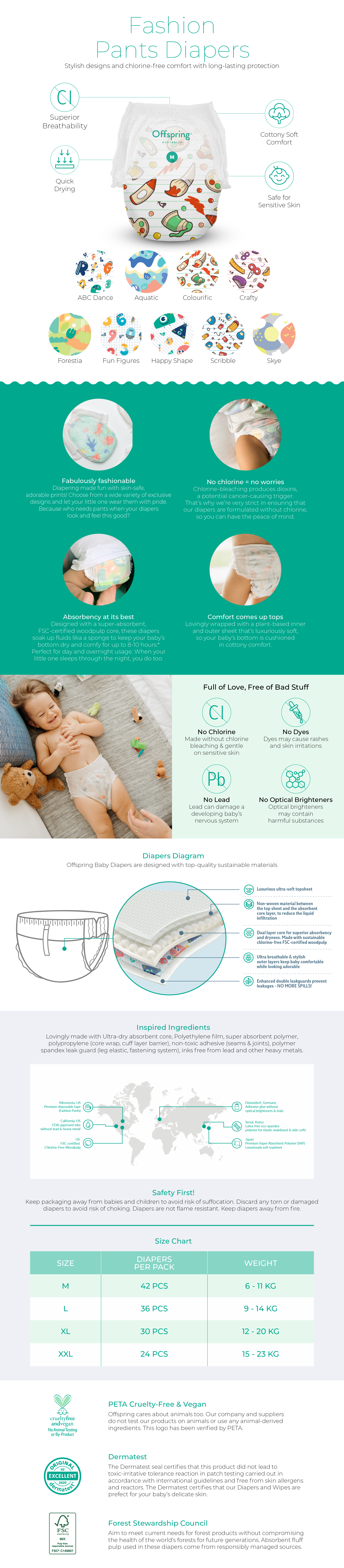 Offspring&reg; Fashion Diapers - Pants (Pull Up) features