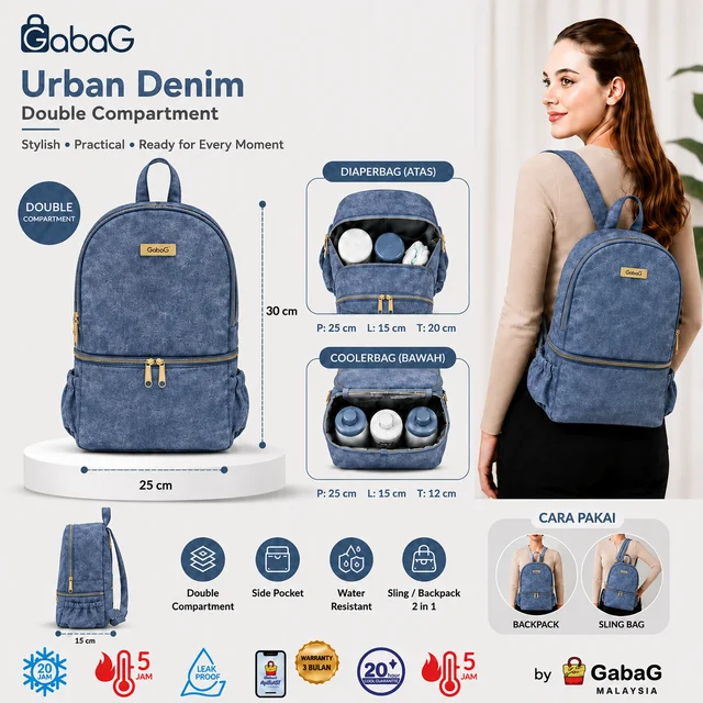 GABAG 2 IN 1 BACKPACK AND SLING URBAN DENIM BLUE