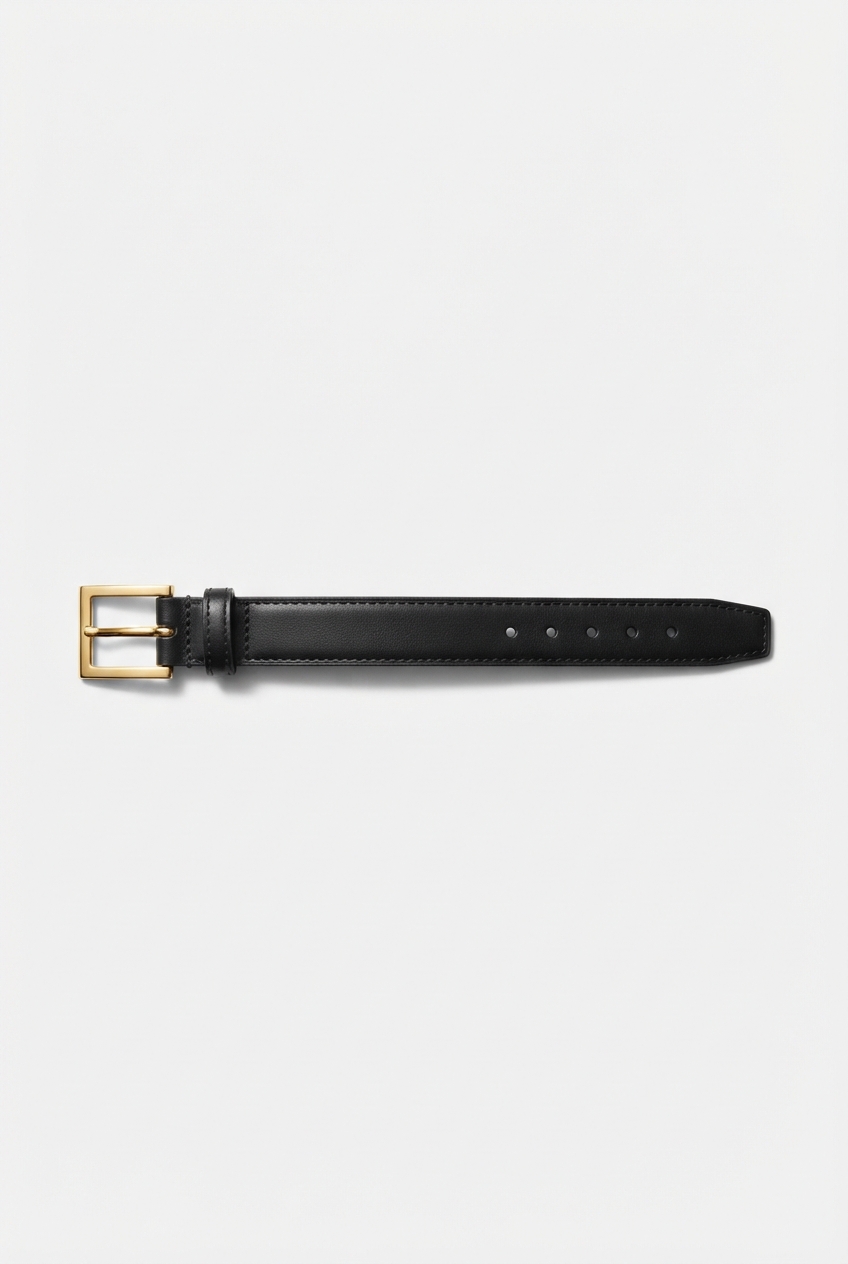 Minimalist women black slim belt full view on seamless background