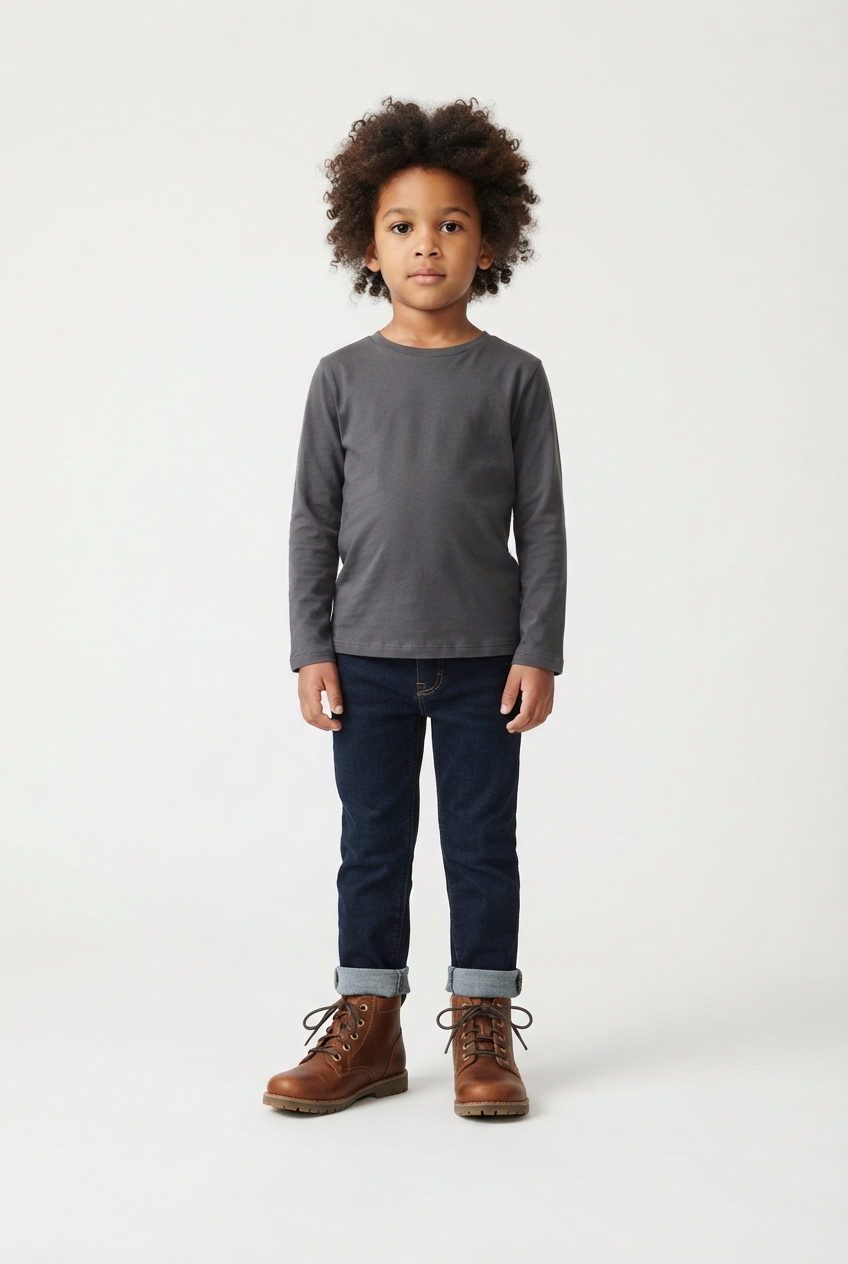 Minimalist boy outdoor ankle boots saddlebrown full view on seamless background