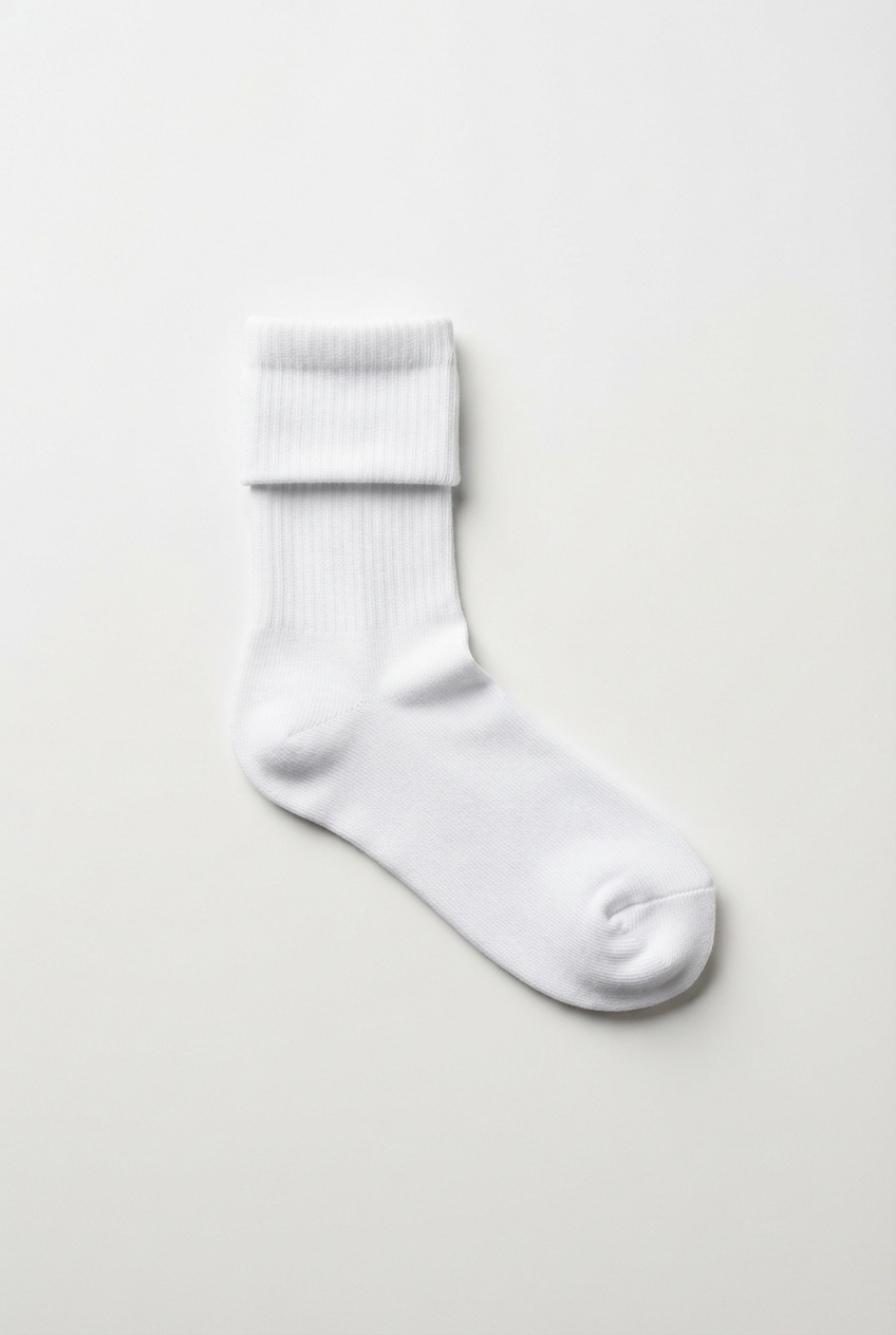 Minimalist boy white crew socks full view on seamless background