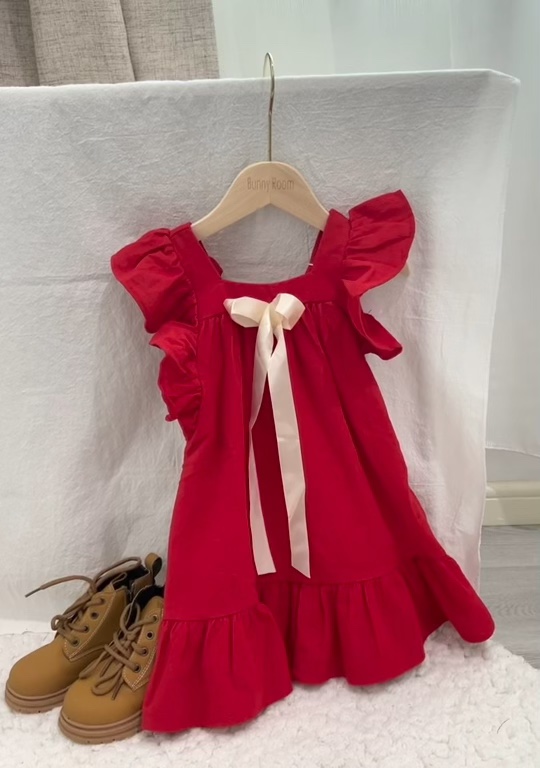 GIRLS Korean Style Red Ribbon Dress