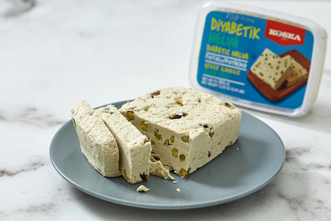 KOSKA TAHINI HALVA DIABETIC WITH PISTACHIO WITHOUT SUGAR [350g x 12] Sesame Paste - Imported From Turkey