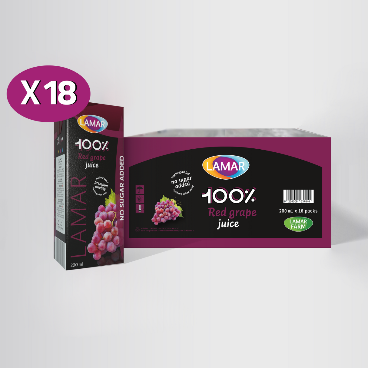 LAMAR Juice 100% Natural & Premium Drink [ 200ml X 18 pcs ] No Preservatives imported from Egypt