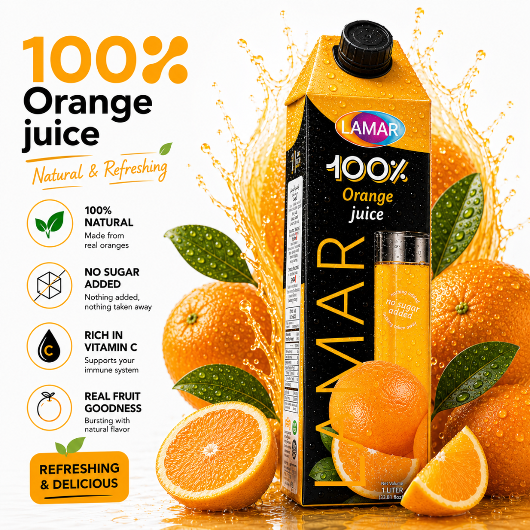 LAMAR [ORANGE JUICE 1L] 100% NATURAL IMPORTED FROM EGYPT - NO ADDED SUGAR, NO PRESERVATIVES