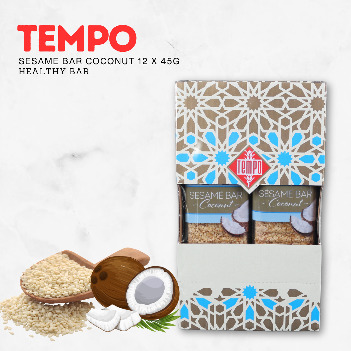 TEMPO SESAME Bar With Coconut 45g Healthy bar | Natural Sesame Snack Gluten free imported from Turkey