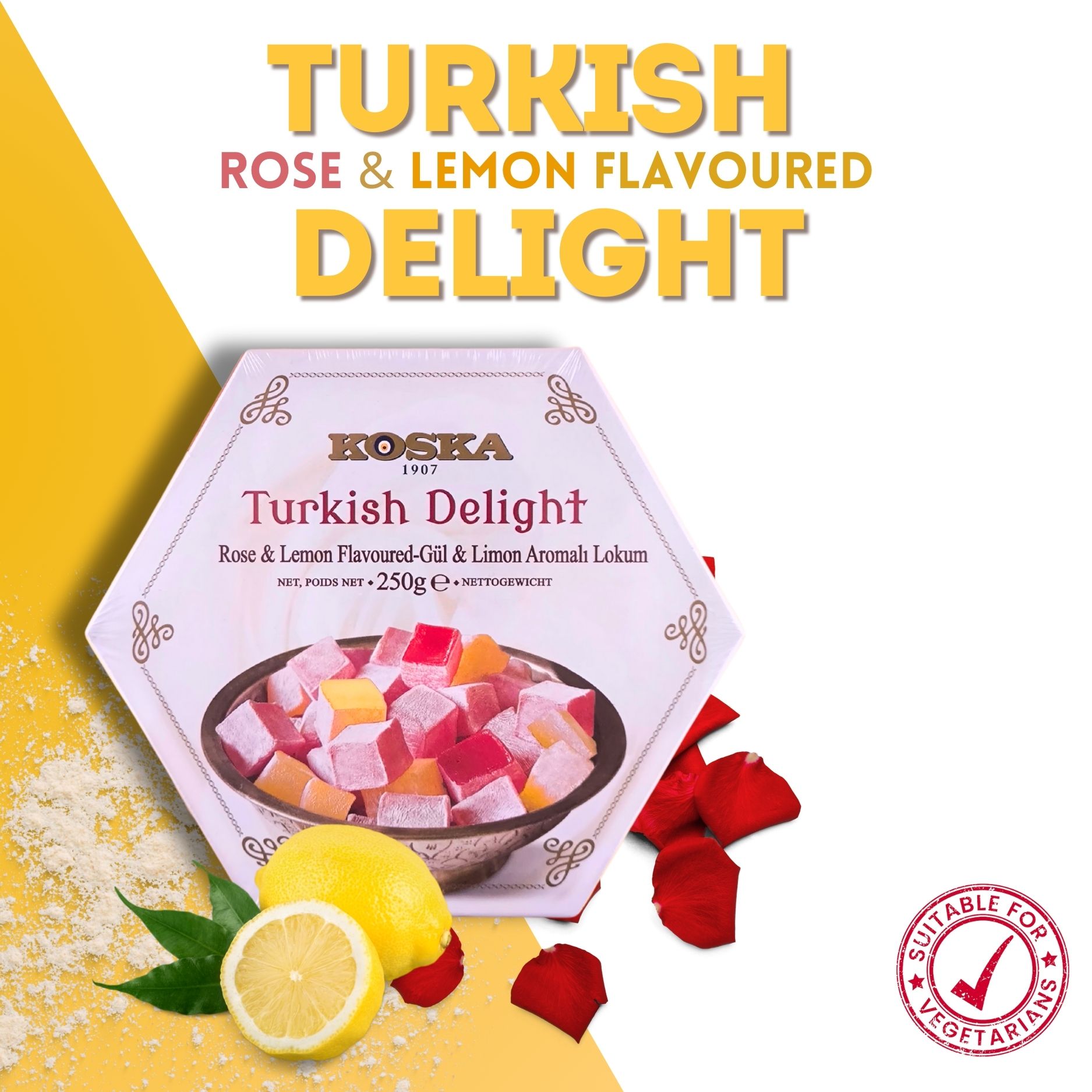 KOSKA TURKISH DELIGHT CLASSIC (Lokum)Rose & Lemon Flavoured[ 250g ] | Giftable Snacks - Imported From Turkey