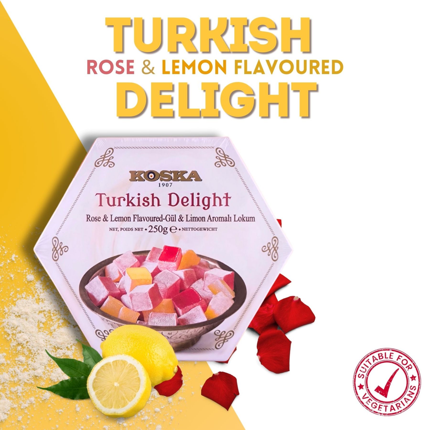 KOSKA TURKISH DELIGHT CLASSIC (Lokum)Rose & Lemon Flavoured[ 250g ] | Giftable Snacks - Imported From Turkey