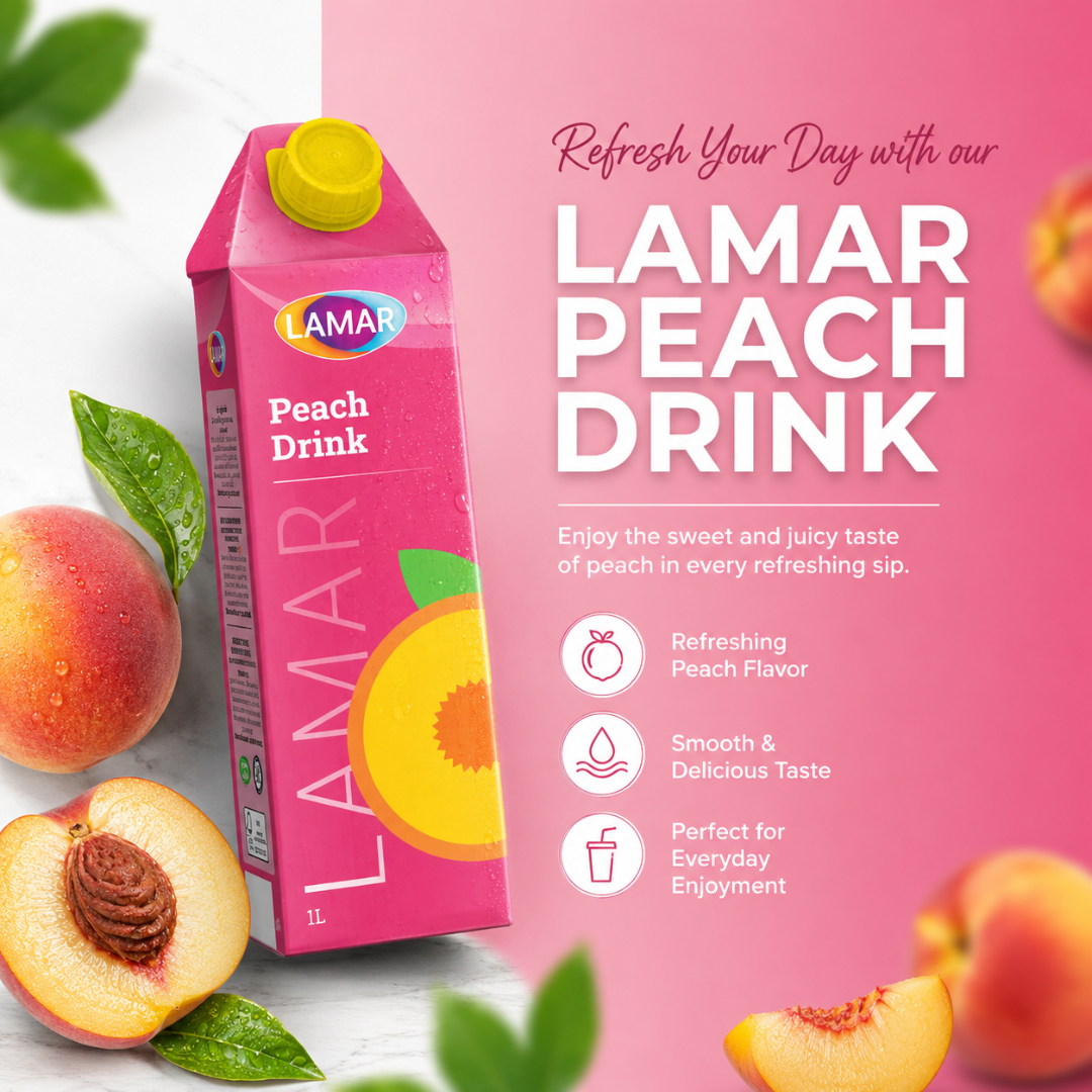 LAMAR [PEACH DRINK 1L] IMPORTED FROM EGYPT - LESS SUGAR, NO PRESERVATIVES