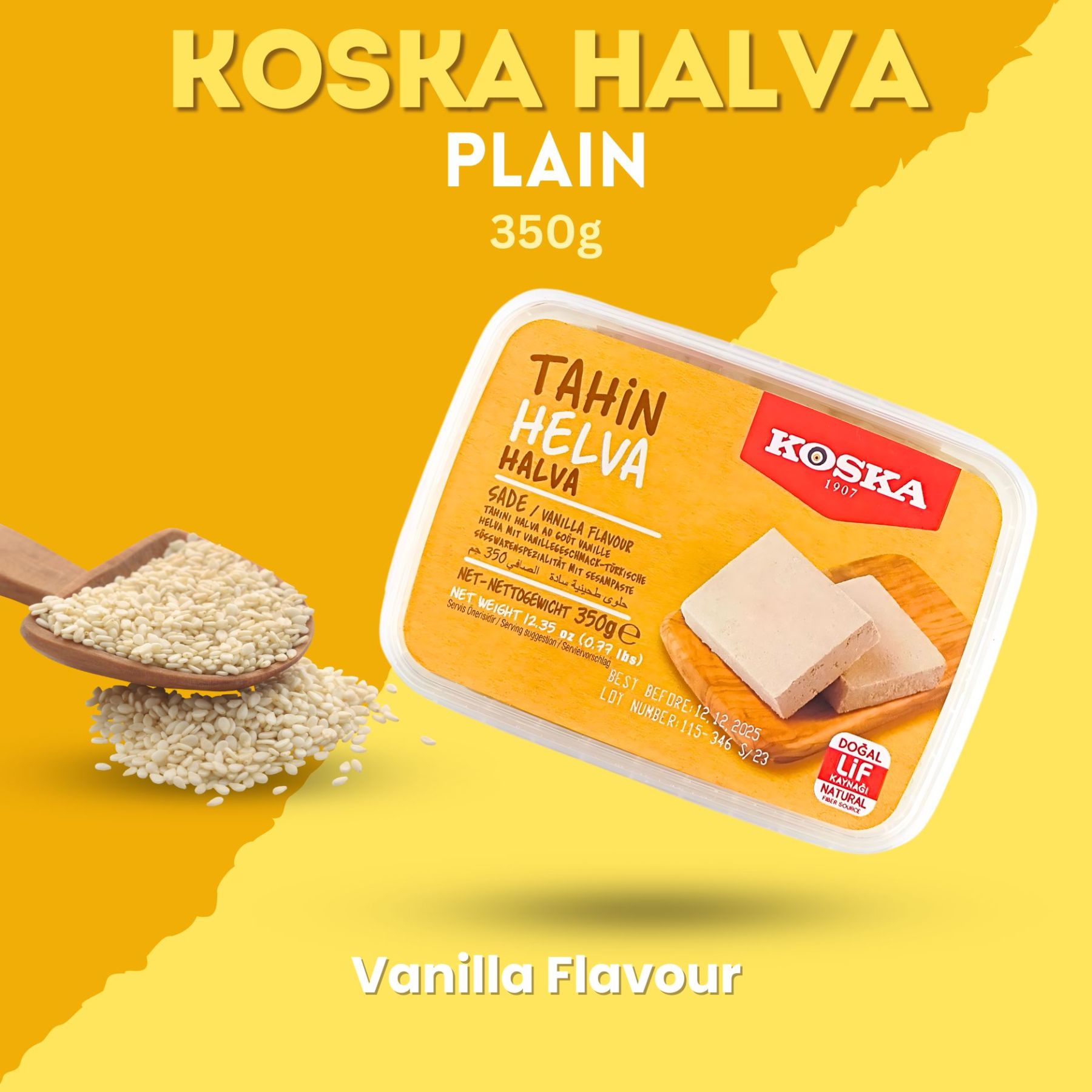 KOSKA TAHINI HALVA PLAIN [ 350g x 12 ] Sesame Paste - With Vanilla Flavour - Imported From Turkey