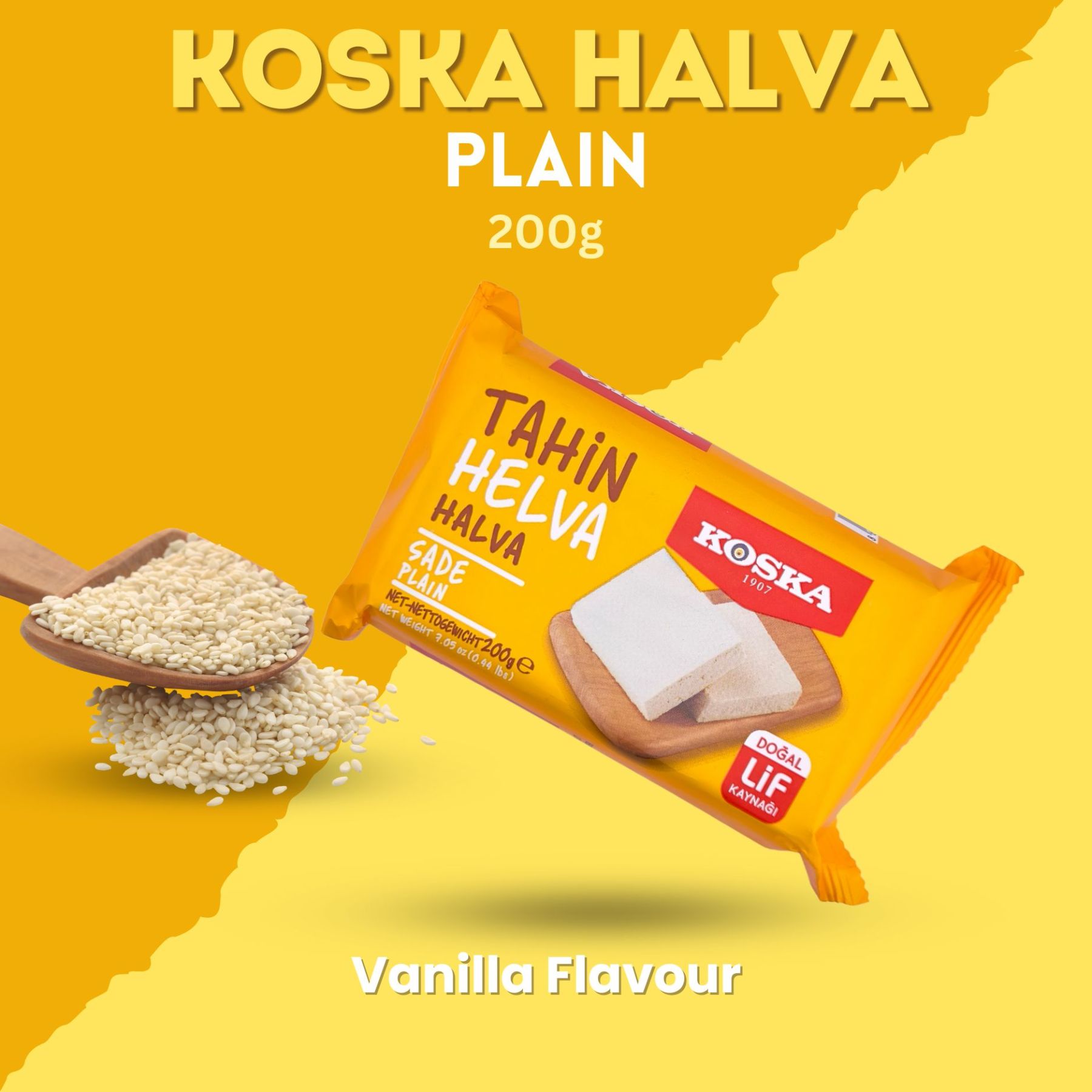 KOSKA TAHINI HALVA PLAIN [ 200g x 12 ] Sesame Paste - With Vanilla Flavour - Imported From Turkey