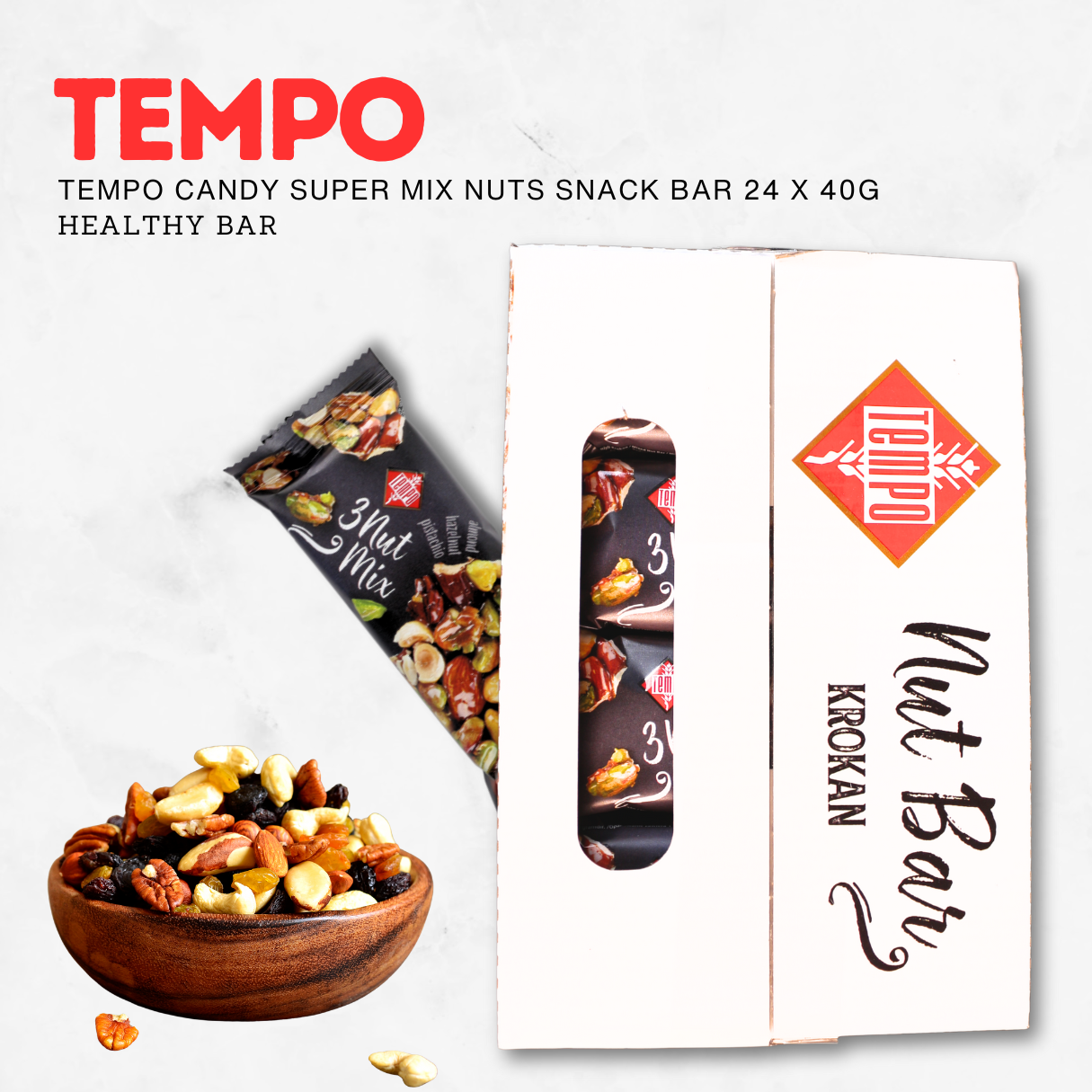 TEMPO CANDY SUPER MIX [ Almond-Hazelnut-Pistachio ] 40g Healthy Bar Snacks - Gluten free import from Turkey