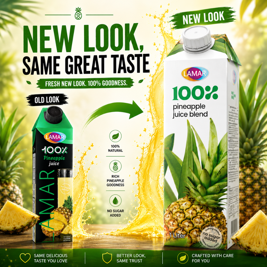 LAMAR [PINEAPPLE JUICE 1L] 100% NATURAL IMPORTED FROM EGYPT - NO ADDED SUGAR, NO PRESERVATIVES