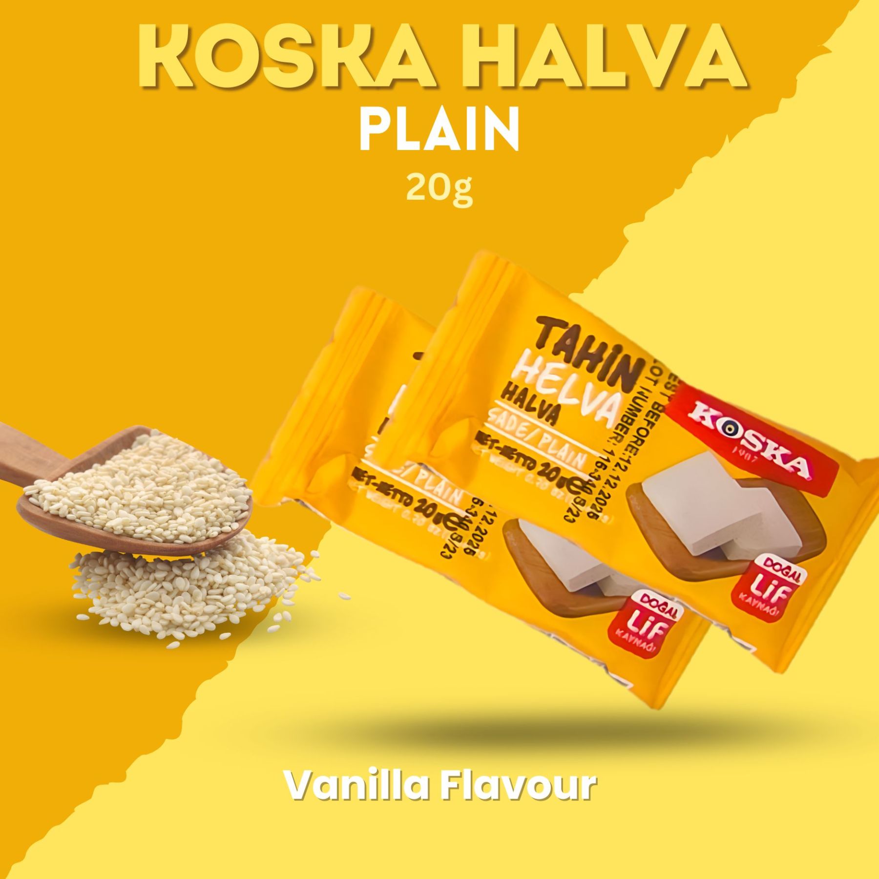 KOSKA TAHINI HALVA PLAIN [ 20g x 48  ] Sesame Paste - With Vanilla Flavour - Imported From Turkey