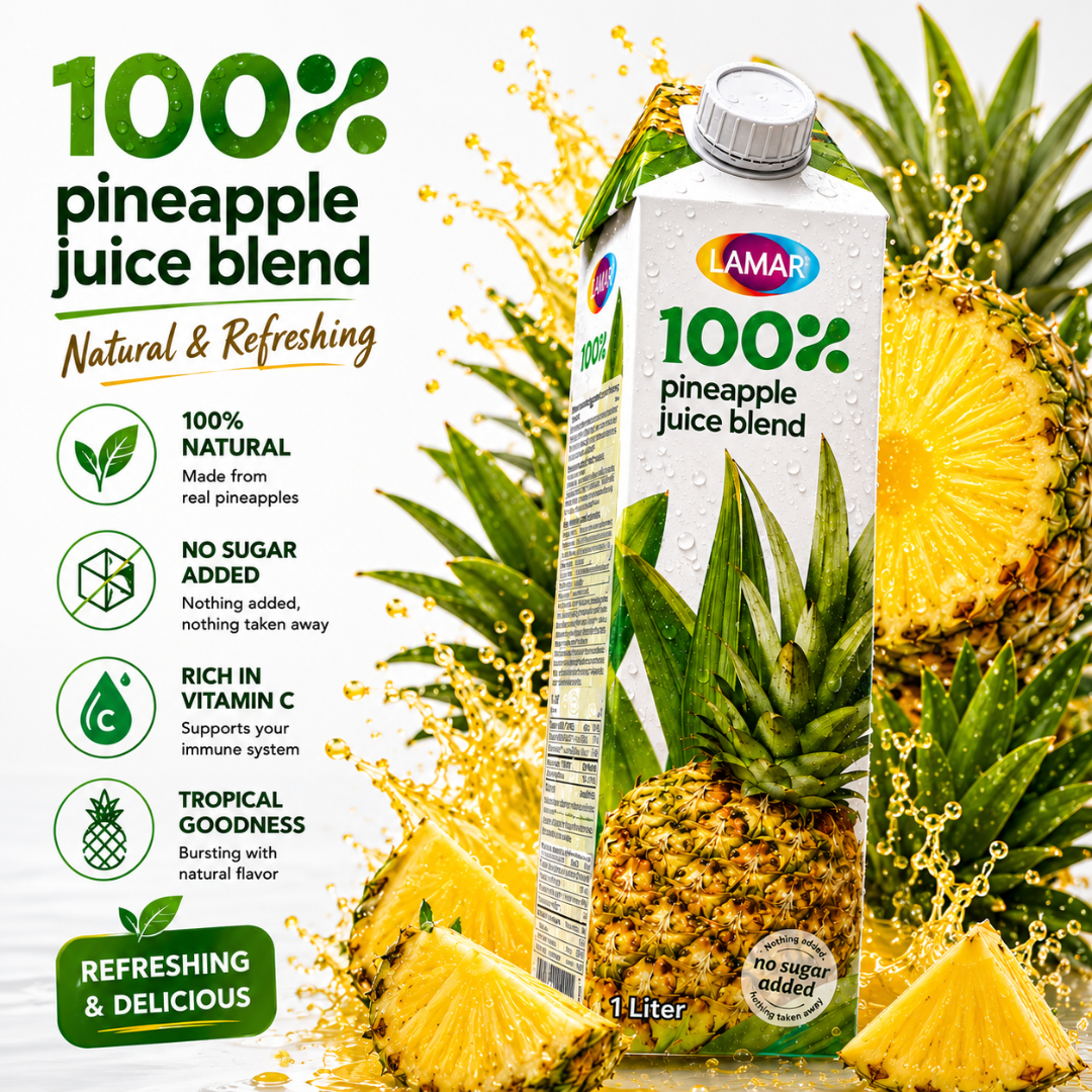 LAMAR [PINEAPPLE JUICE 1L] 100% NATURAL IMPORTED FROM EGYPT - NO ADDED SUGAR, NO PRESERVATIVES