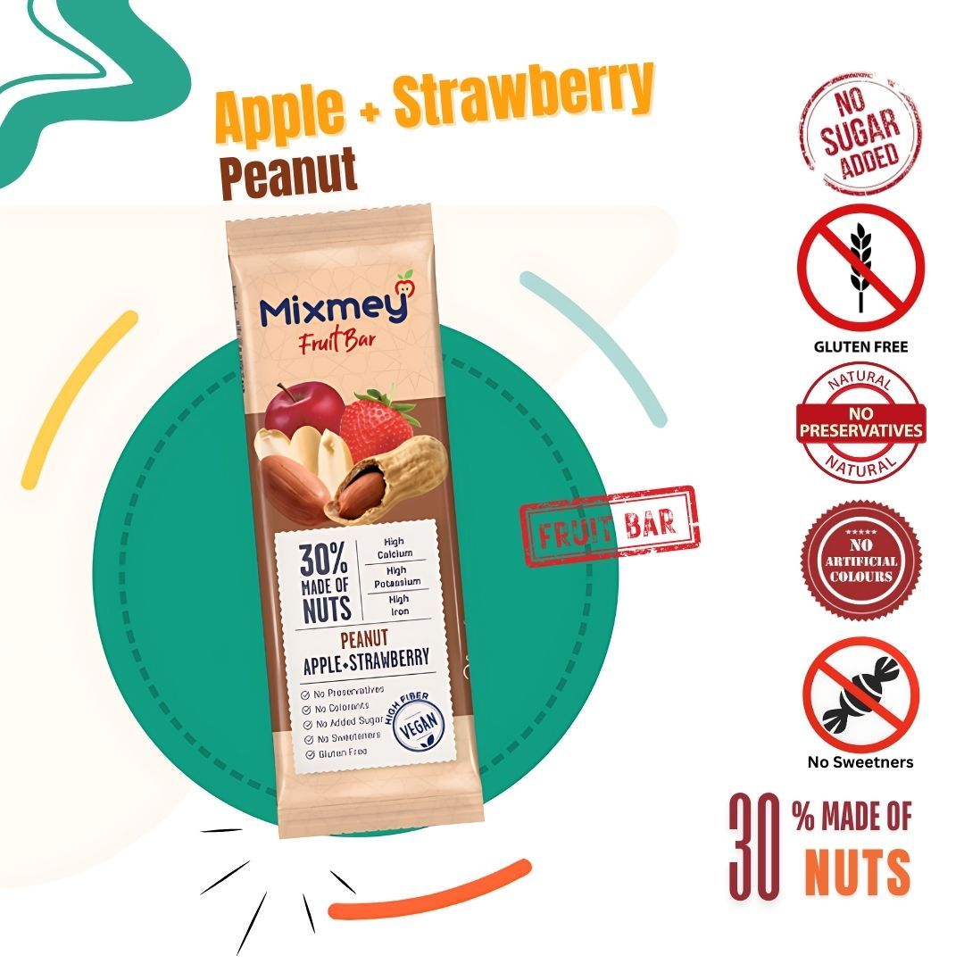 MIXMEY Peanut + Apple + Strawberry Fruit Bar 25 g x 24 x 12