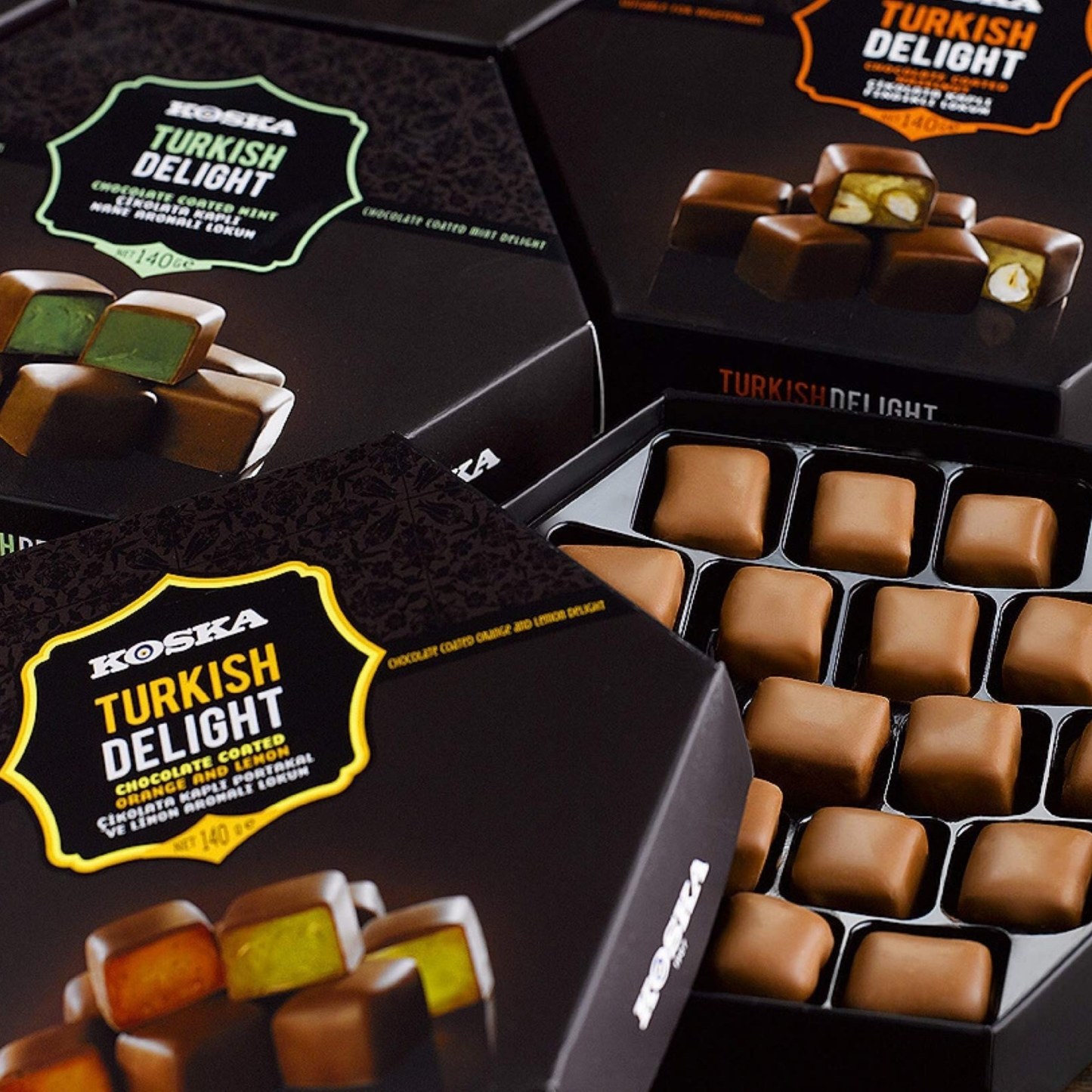 KOSKA TURKISH DELIGHT CHOCOLATE COATED WITH ORANGE & LEMON FLAVOURED 140G x 12