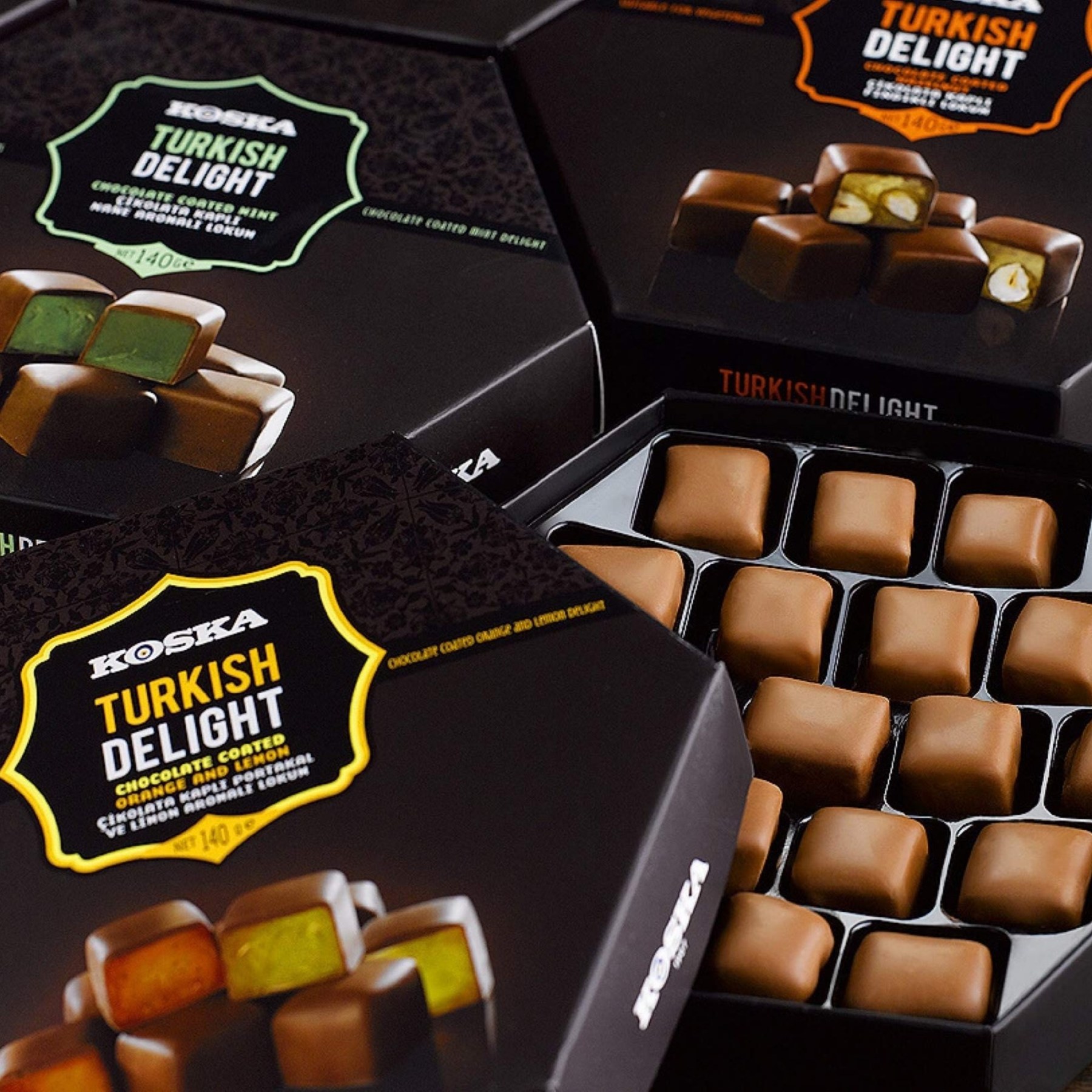 KOSKA TURKISH DELIGHT CHOCOLATE COATED WITH ORANGE & LEMON FLAVOURED 140G x 12