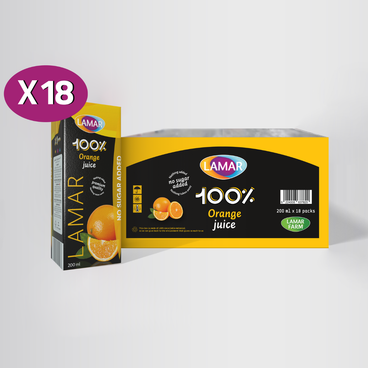 LAMAR Juice 100% Natural & Premium Drink [ 200ml X 18 pcs ] No Preservatives imported from Egypt