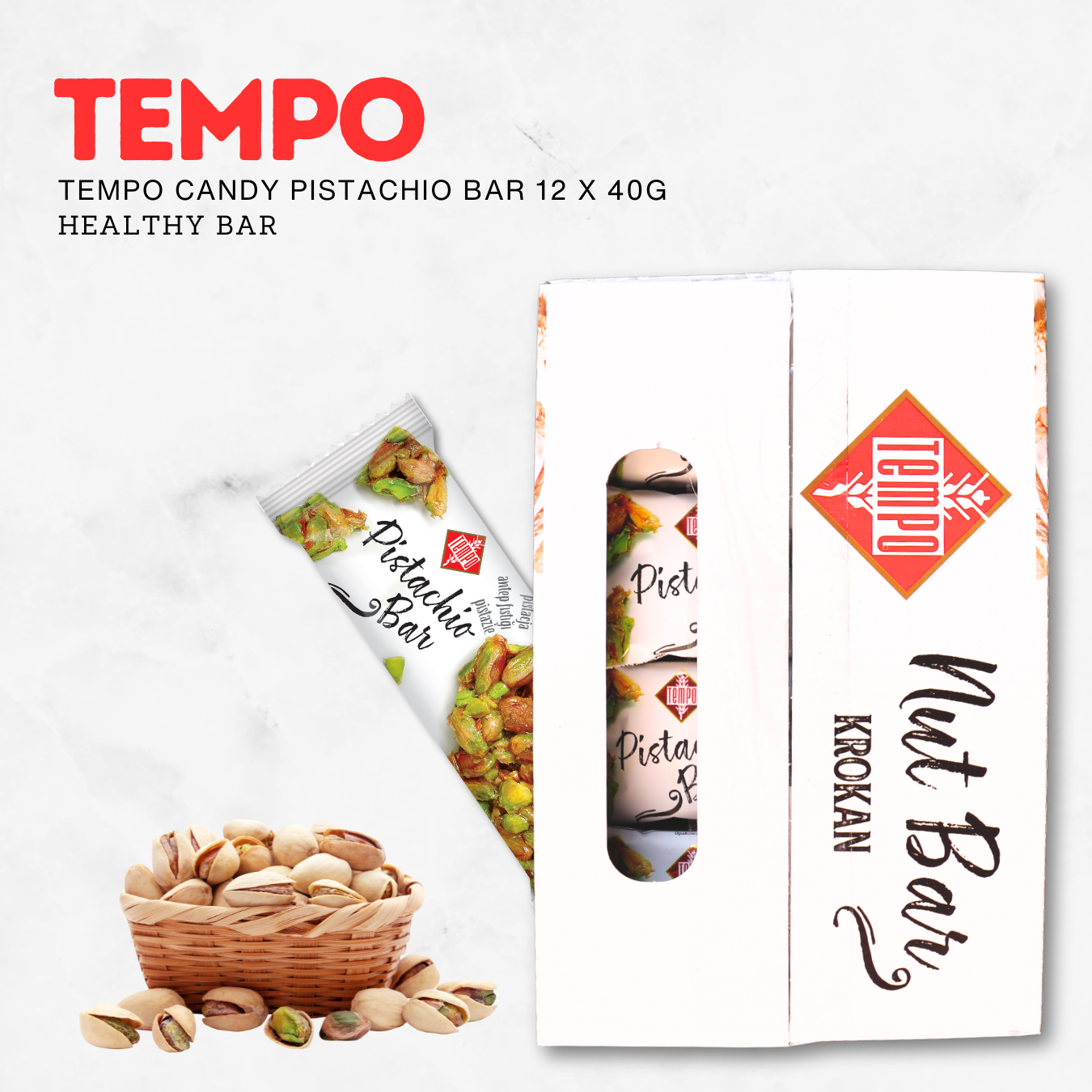 TEMPO CANDY Pistachio Bar 40g - Healthy bar Snacks - Gluten free import from Turkey