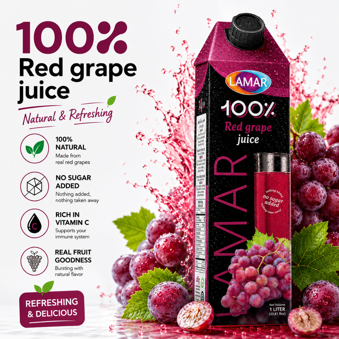 LAMAR [RED GRAPE JUICE 1L] 100% NATURAL IMPORTED FROM EGYPT - NO ADDED SUGAR, NO PRESERVATIVES
